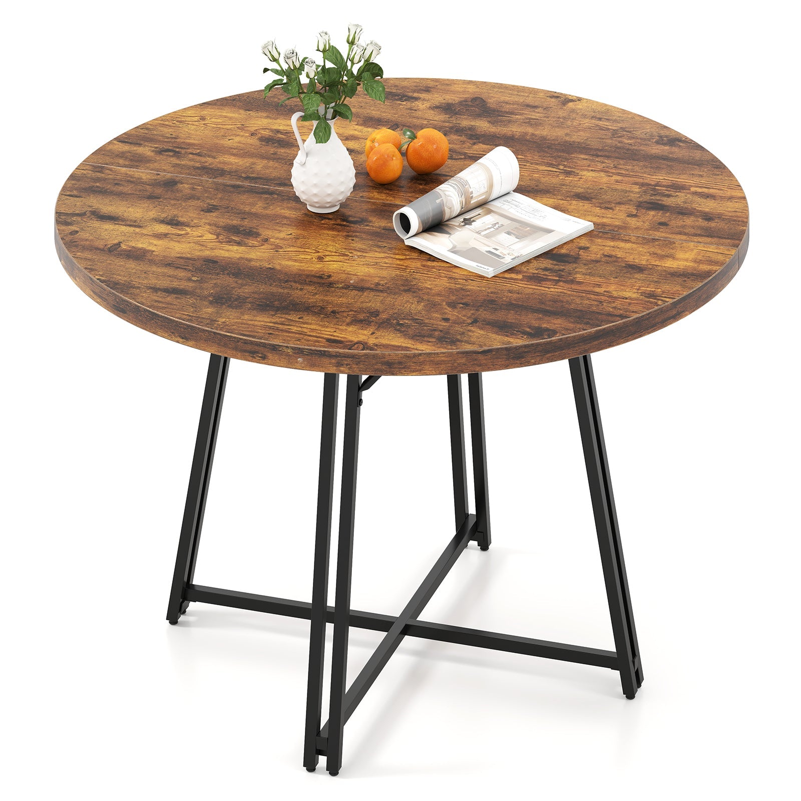 47 Inch Dining Table for 4-6 People Round Kitchen Table with Cross Base