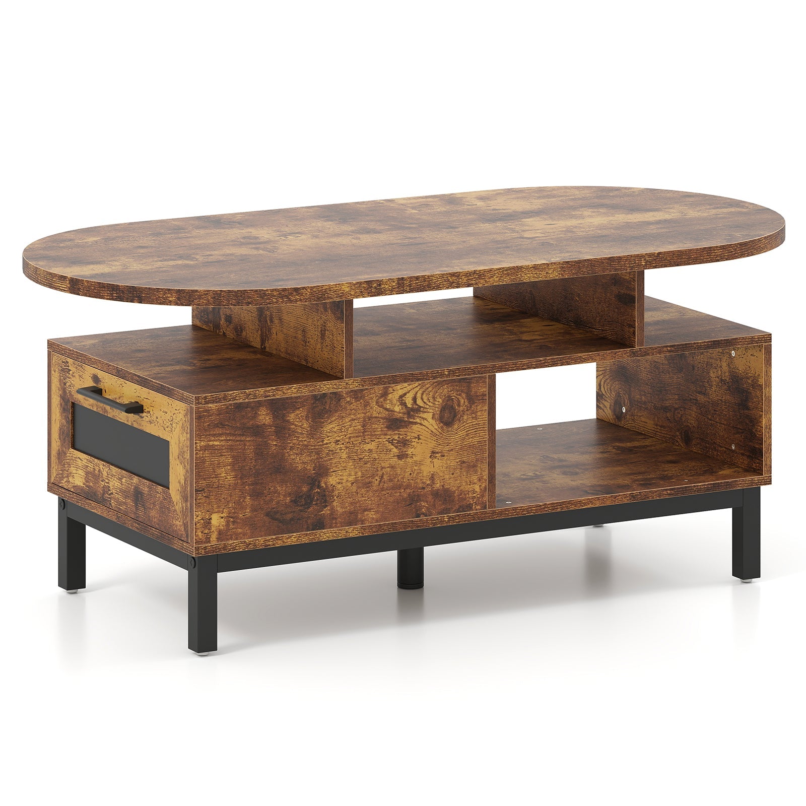 47 Inch Oval Coffee Table with Storage and Open Compartments for Living Room