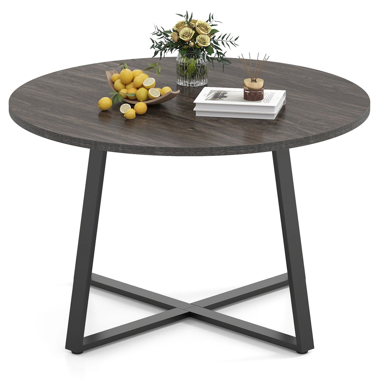47 Inch Round Dining Table with Stable X-shaped Base and Round Thickened Tabletop