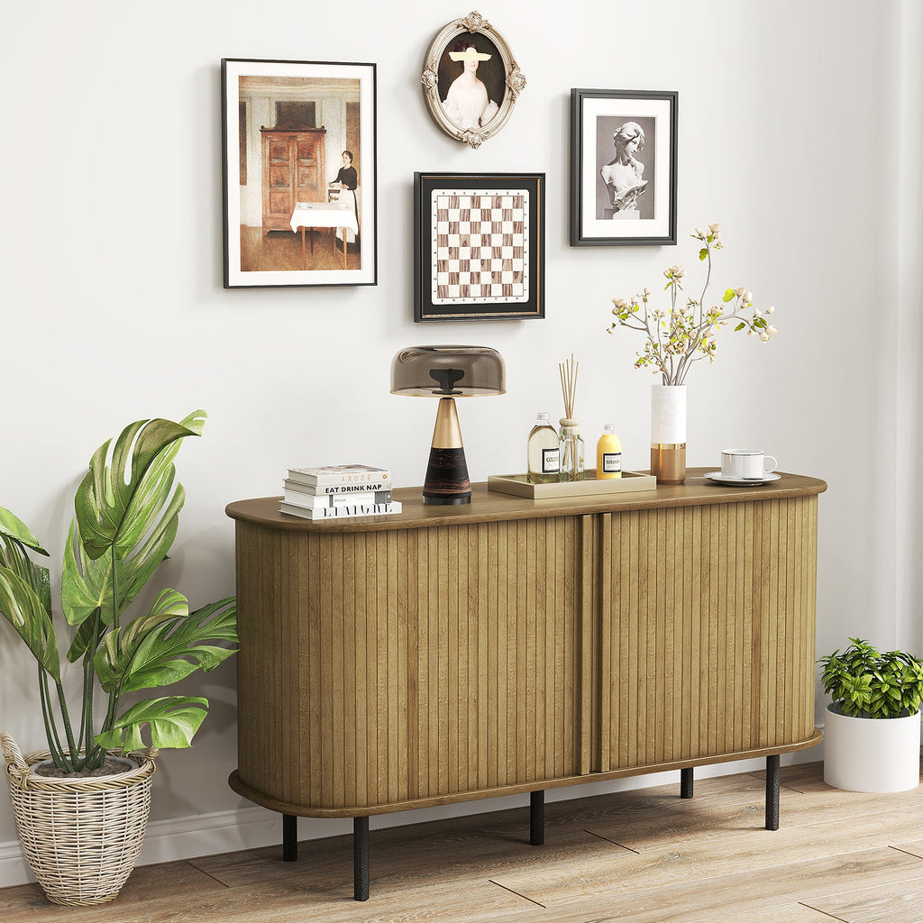 47 Inch Sideboard Buffet Cabinet with Adjustable Shelves for Kitchen Dining Room Living Room Entryway-Oak