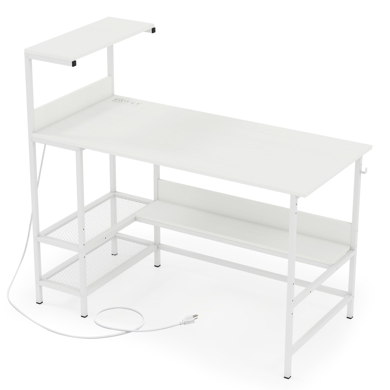 48 Inch Computer Desk with Power Outlets and Storage Shelves