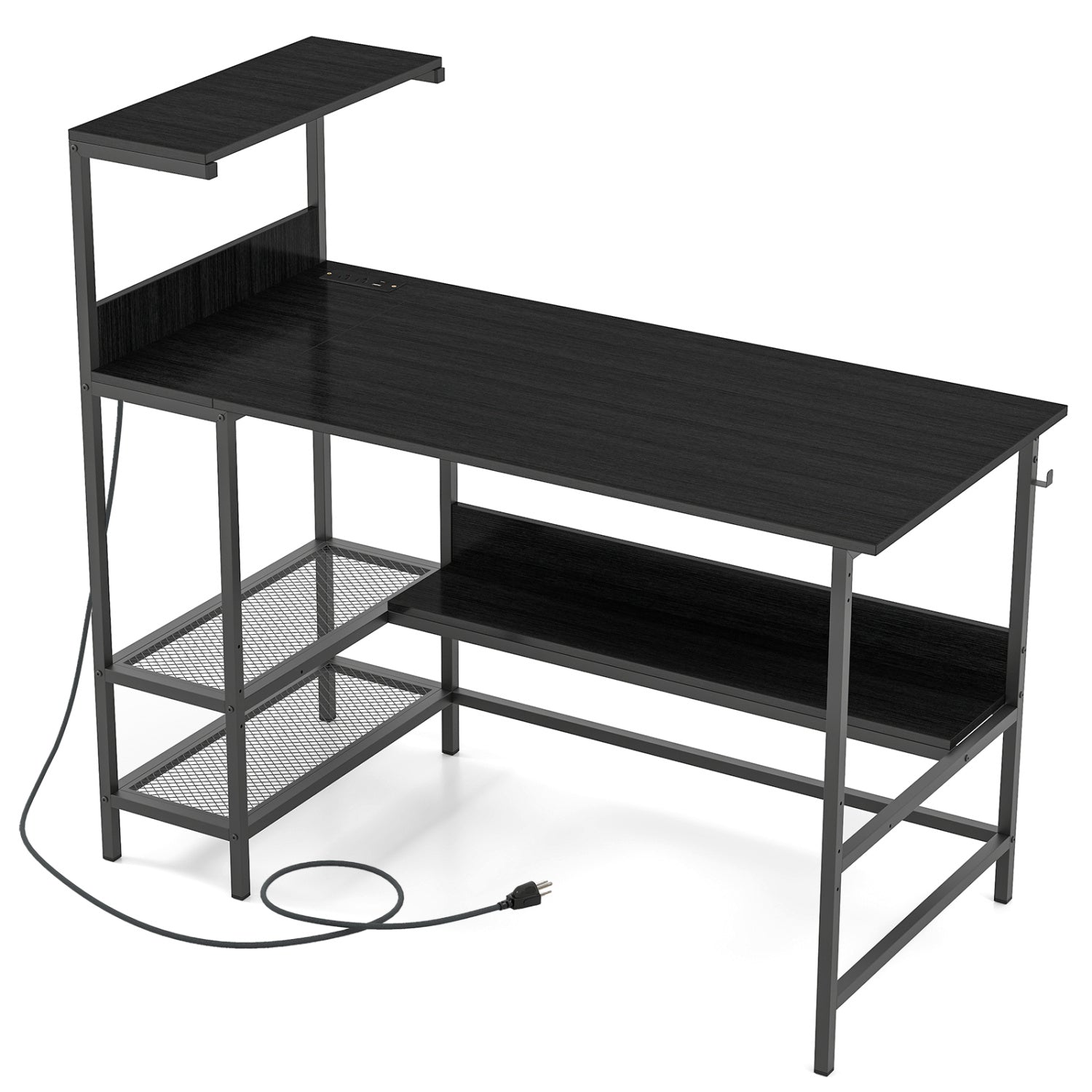 48 Inch Computer Desk with Power Outlets and Storage Shelves