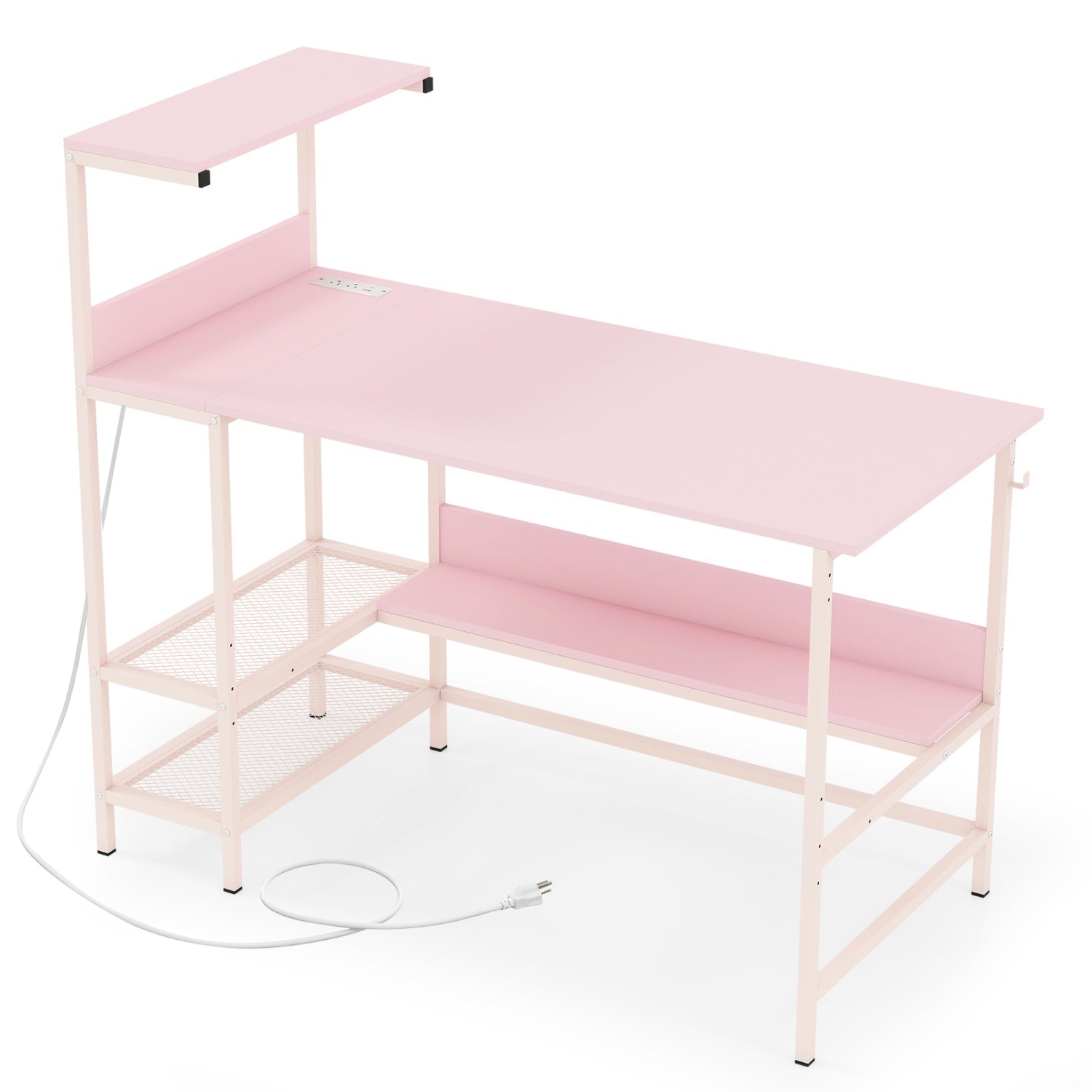 48 Inch Computer Desk with Power Outlets and Storage Shelves