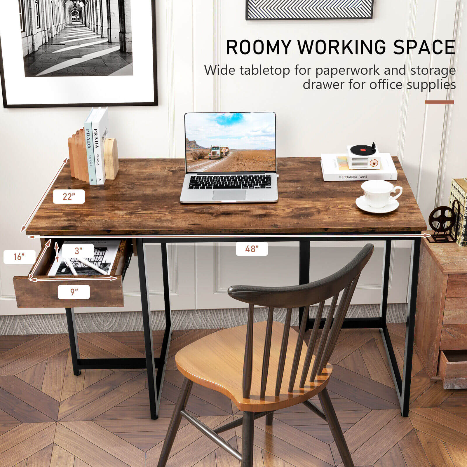 48 Inch Computer Desk with Metal Frame and Adjustable Pads