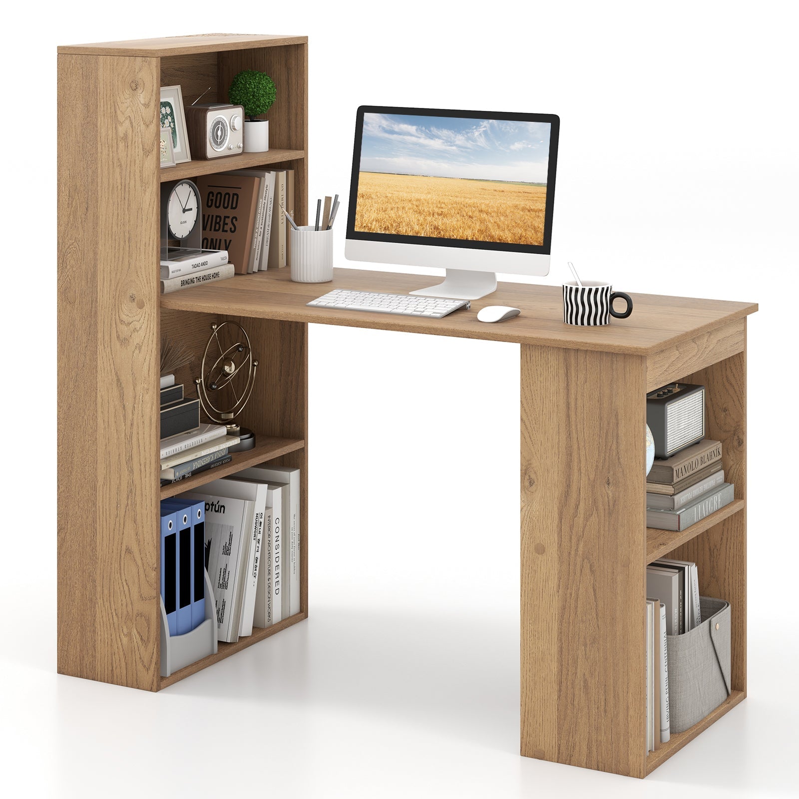 Computer Desk Writing Workstation Office with 6-Tier Storage Shelves
