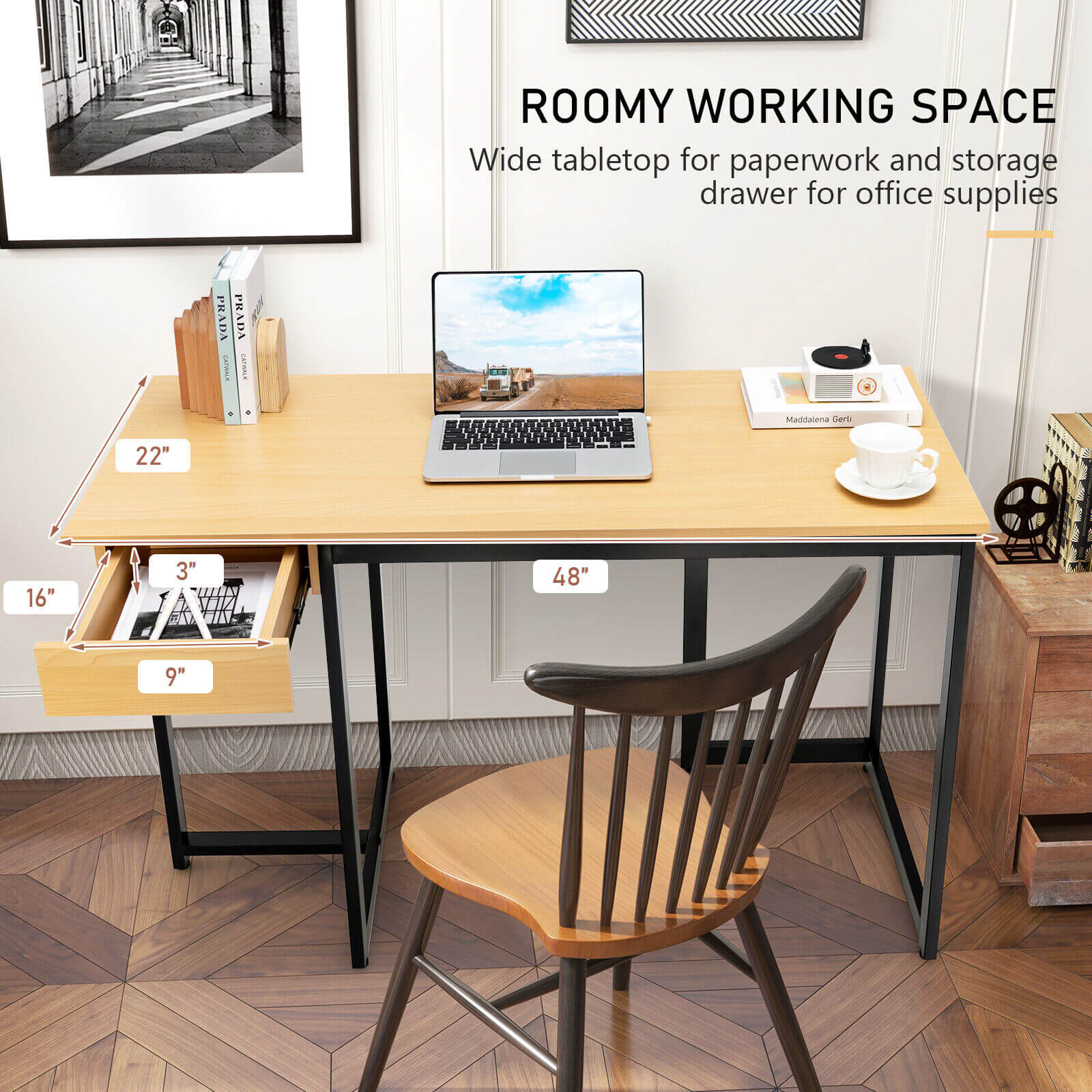 48 Inch Computer Desk with Metal Frame and Adjustable Pads