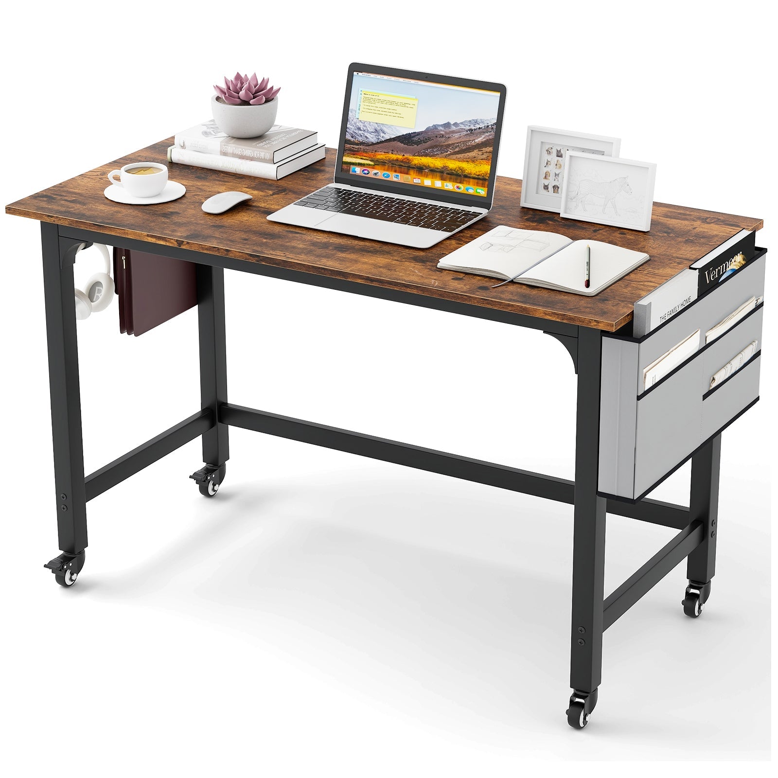 48 Inch Mobile Computer Workstation with 4 Smooth Casters