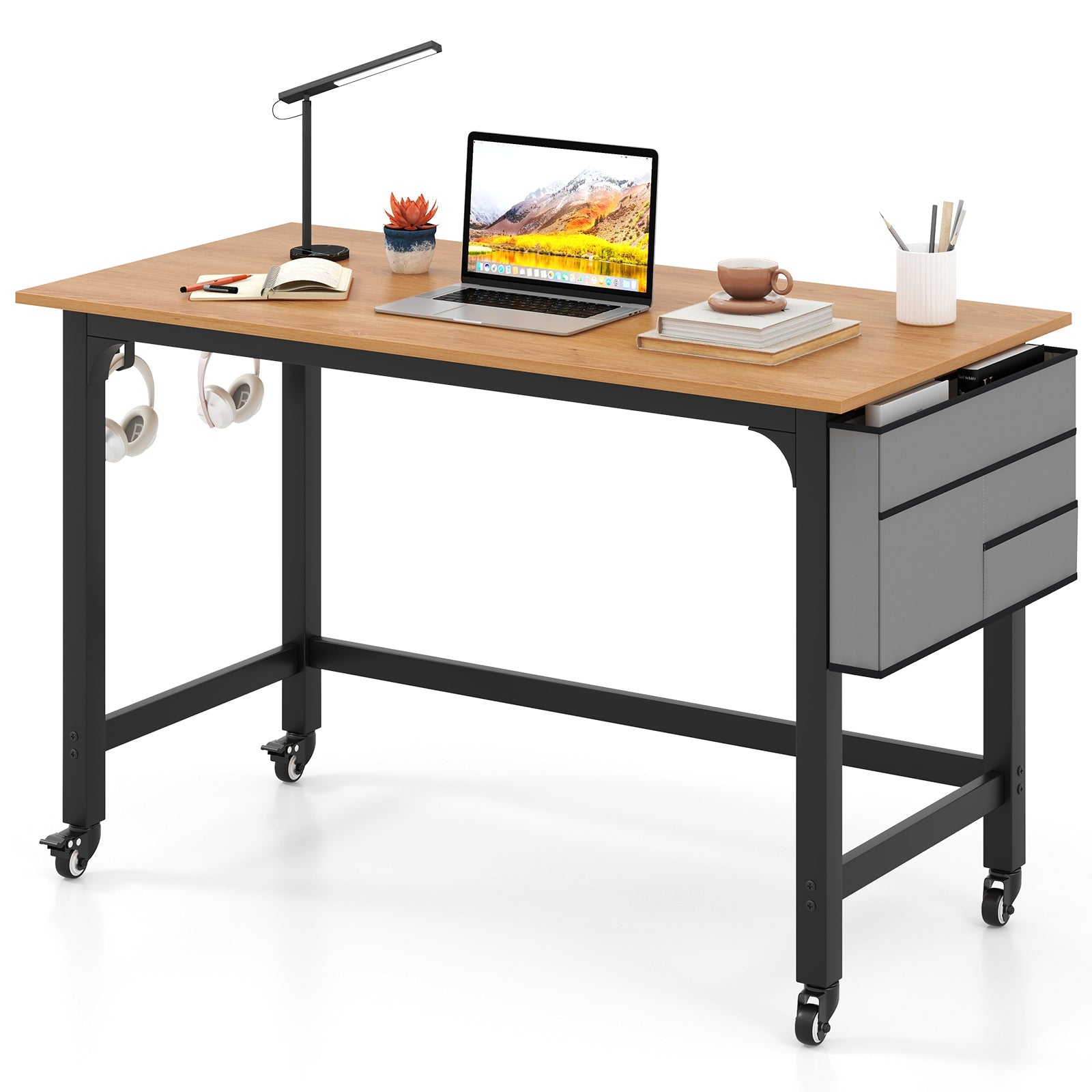 48 Inch Mobile Computer Workstation with 4 Smooth Casters