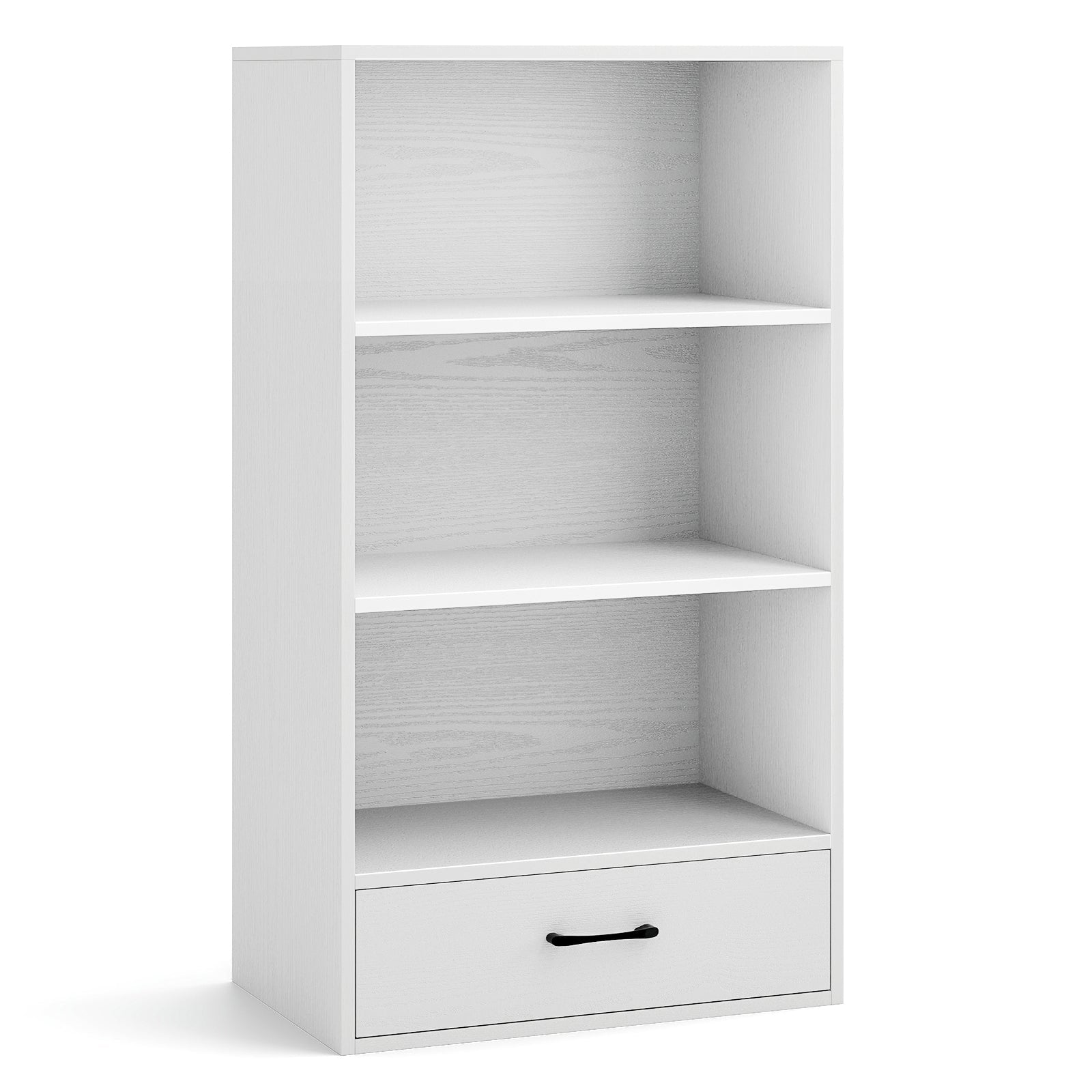 48 Inch Tall 4 Tiers Wood Bookcase with Drawer-Gray