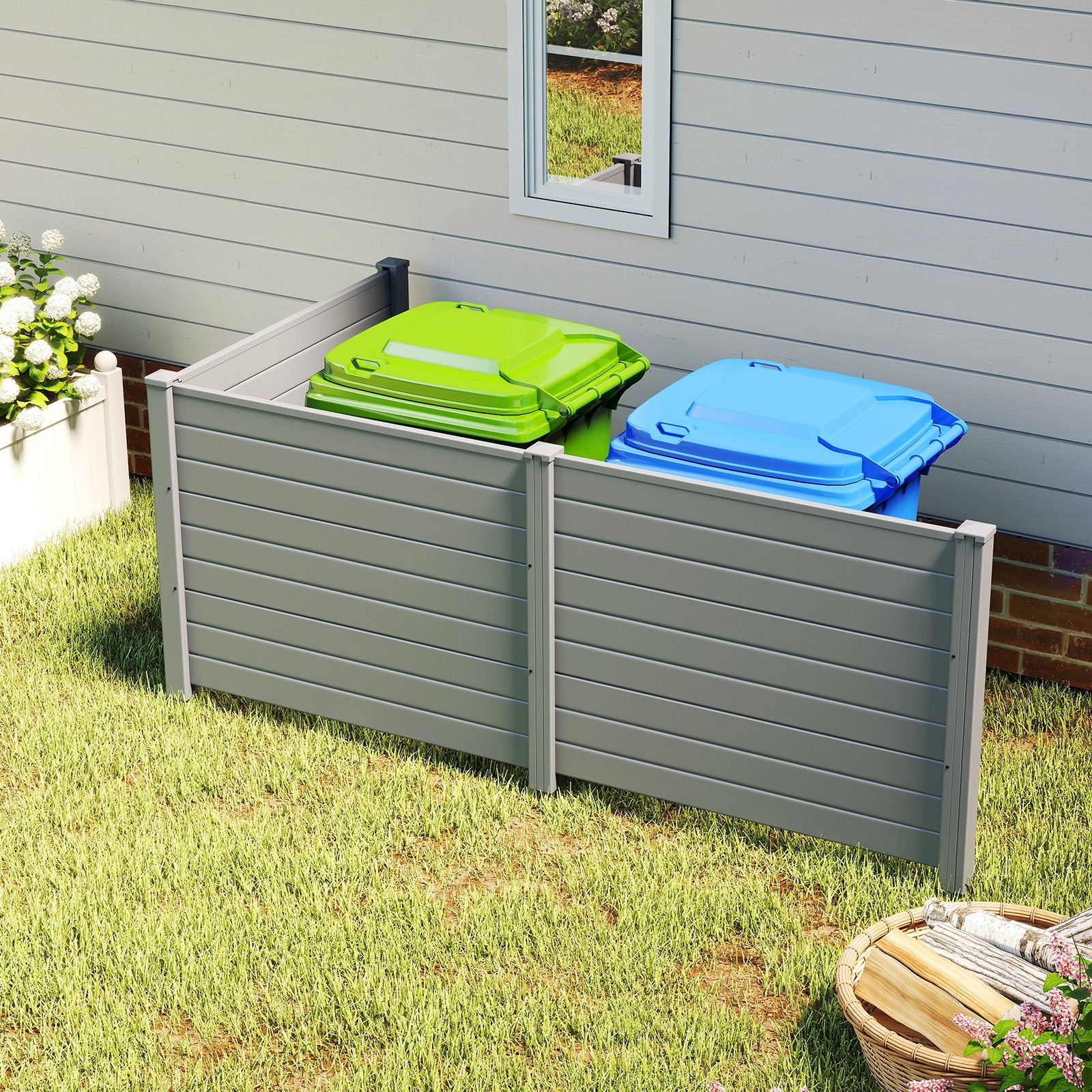 48 x 38 Inch Air Conditioner Fence 3 Panels with Metal Ground Stakes for Patio Backyard