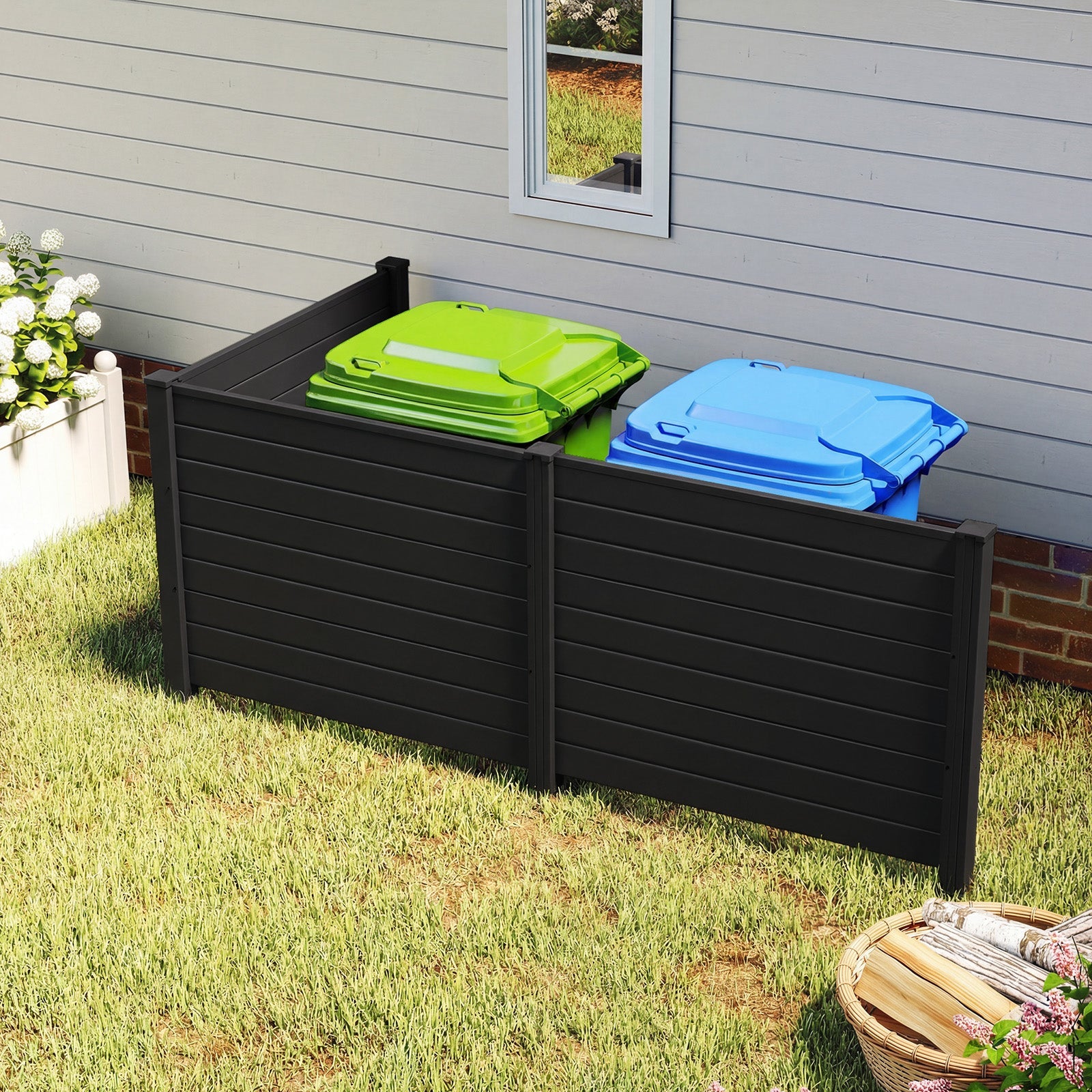48 x 38 Inch Air Conditioner Fence 3 Panels with Metal Ground Stakes for Patio Backyard