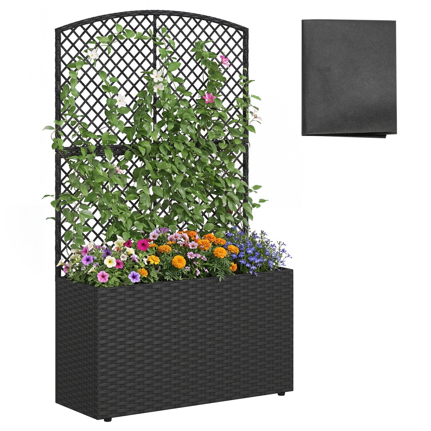 49 Inch Raised Garden Bed with Trellis and Wicker Planter Box