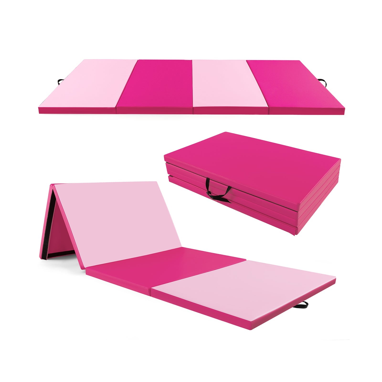 4-Panel PU Leather Folding Exercise Mat with Carrying Handles