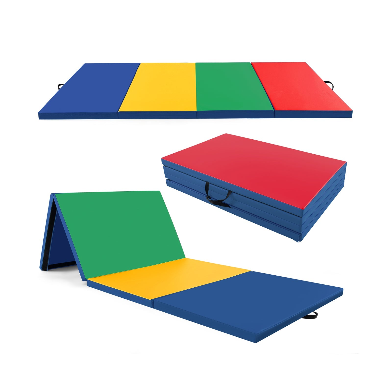 4-Panel PU Leather Folding Exercise Mat with Carrying Handles