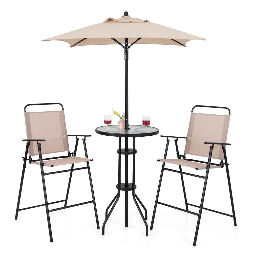 4 Pieces Outdoor Bar Set with Umbrella-Beige