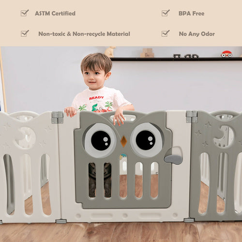14-Panel Baby Playpen Kids Activity Center Foldable Play Yard with Lock Door