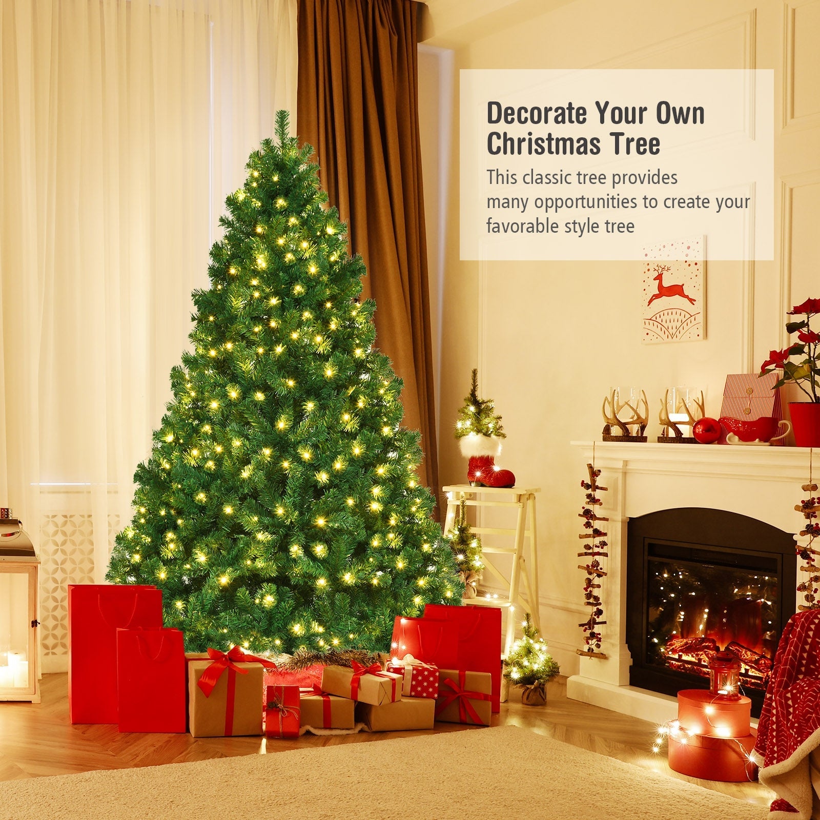 7 Feet PVC Artificial Christmas Tree with LED Lights