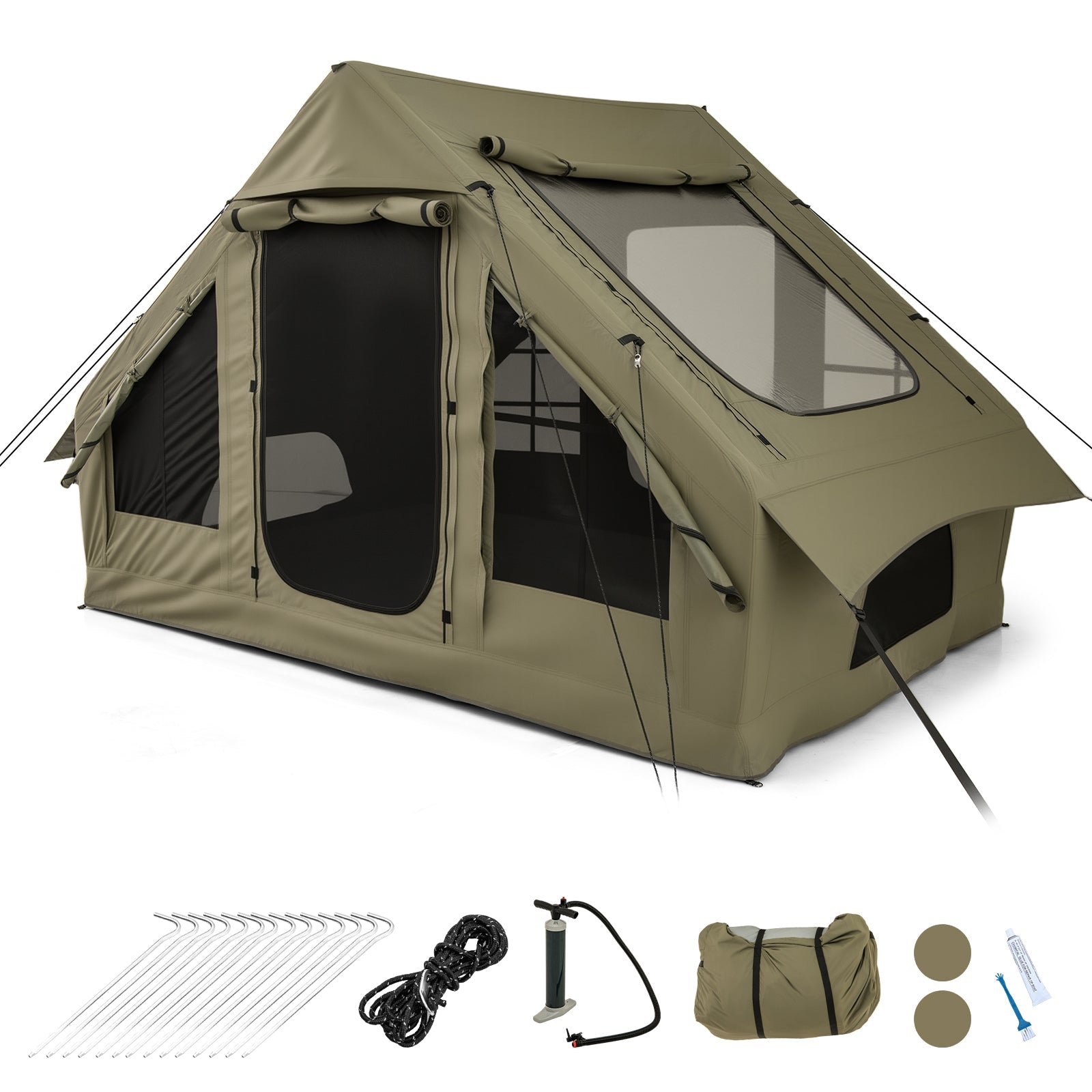 4-6 People Inflatable Camping Tent with 4 Mesh Screen Windows and 2 Doors