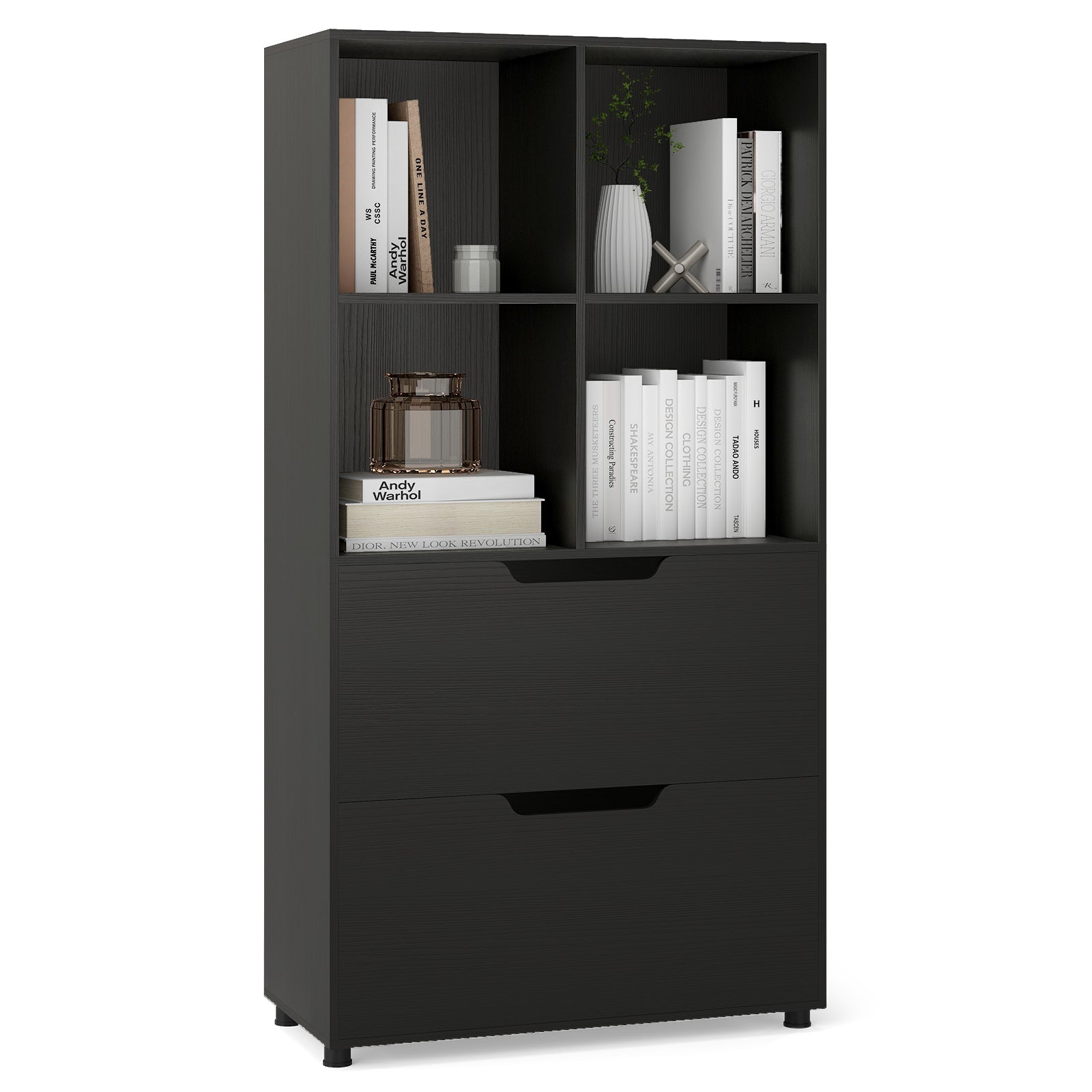 4-Cube Bookcase with 2 Drawers 51 inch 5-Tier Tall Freestanding Bookshelf