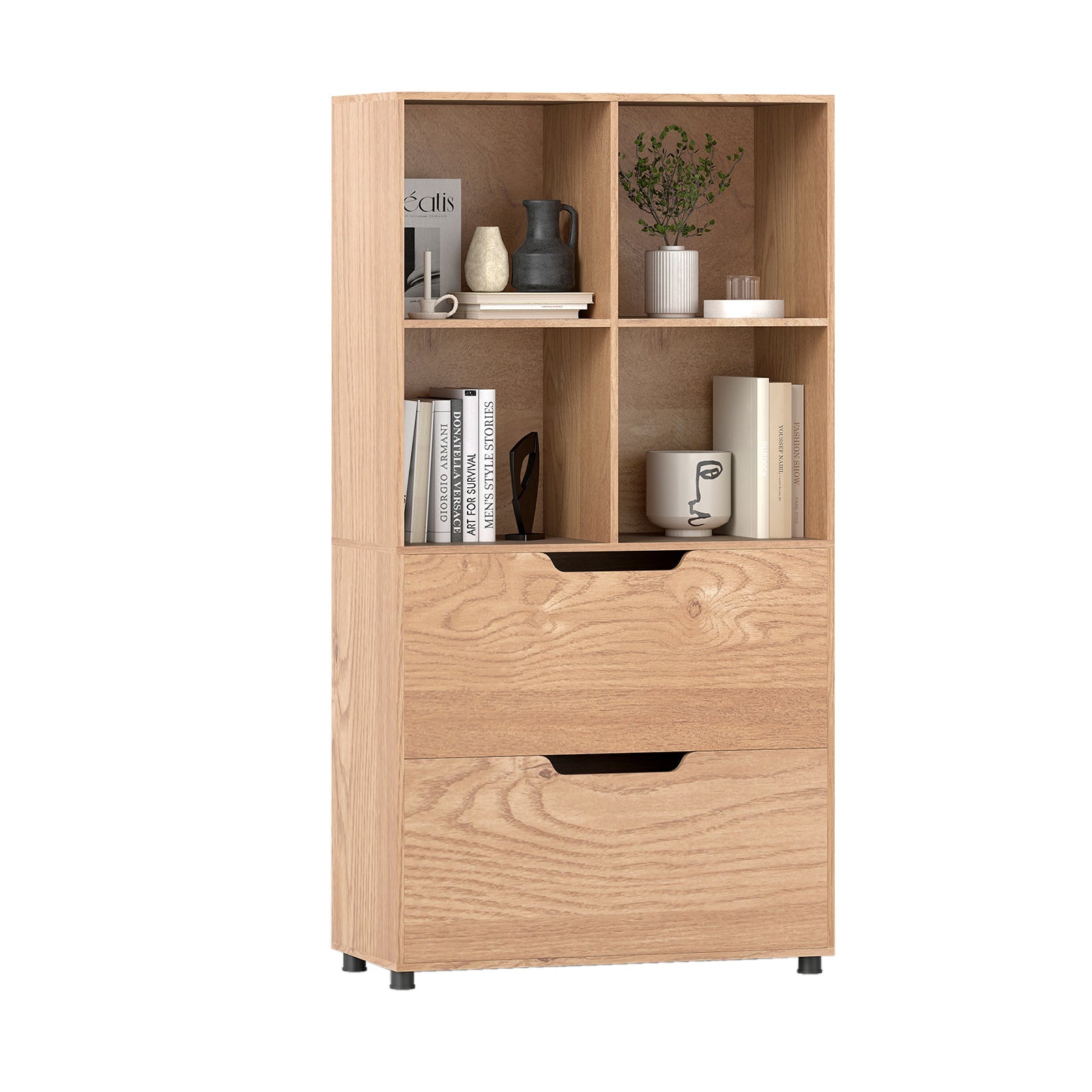 4-Cube Bookcase with 2 Drawers 51 inch 5-Tier Tall Freestanding Bookshelf