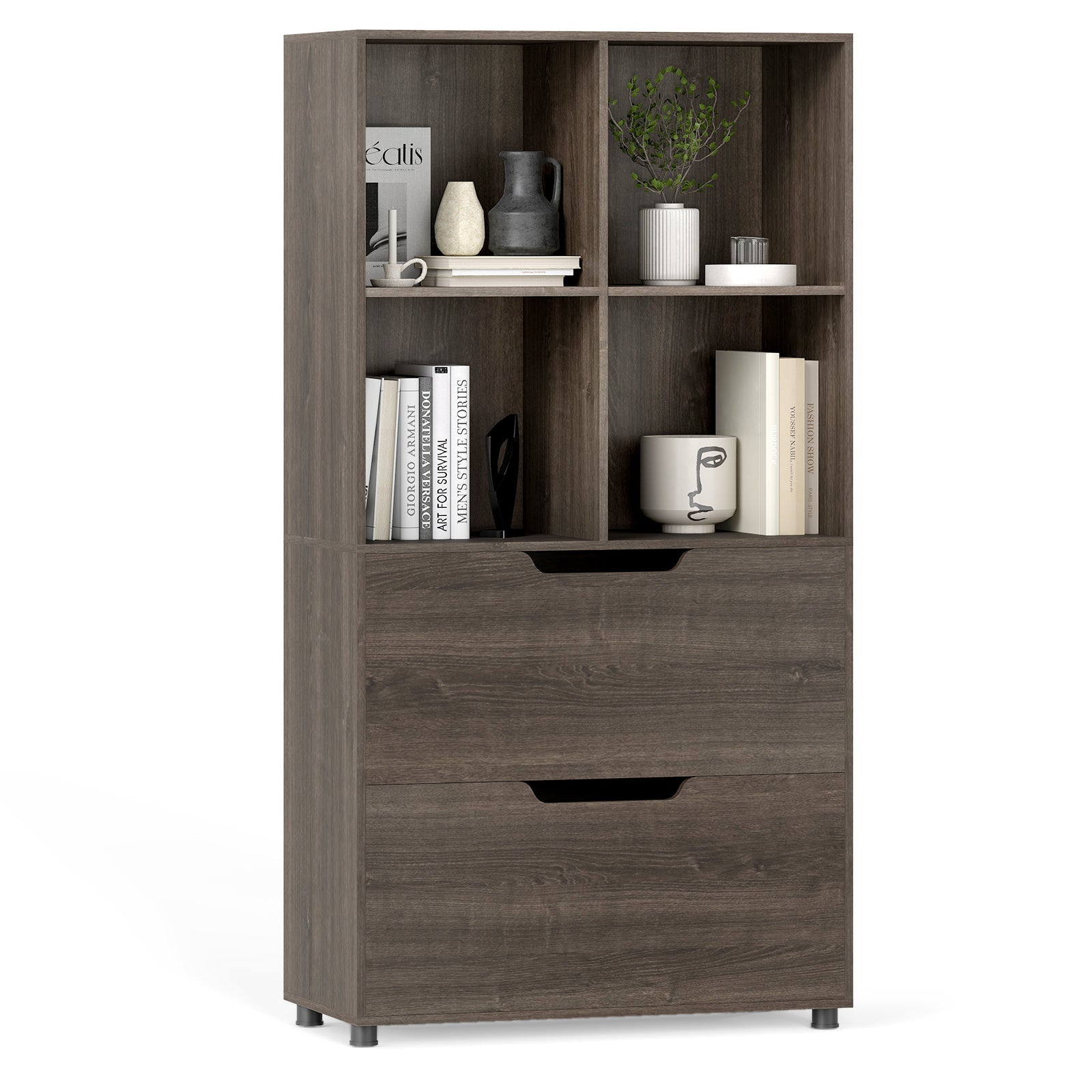 4-Cube Bookcase with 2 Drawers 51 inch 5-Tier Tall Freestanding Bookshelf