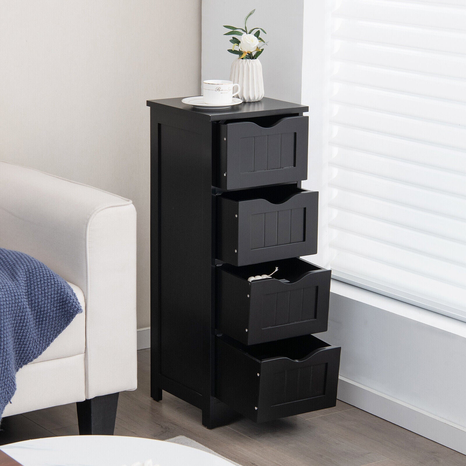 4-Drawer Freestanding Floor Cabinet with Anti-Toppling Device
