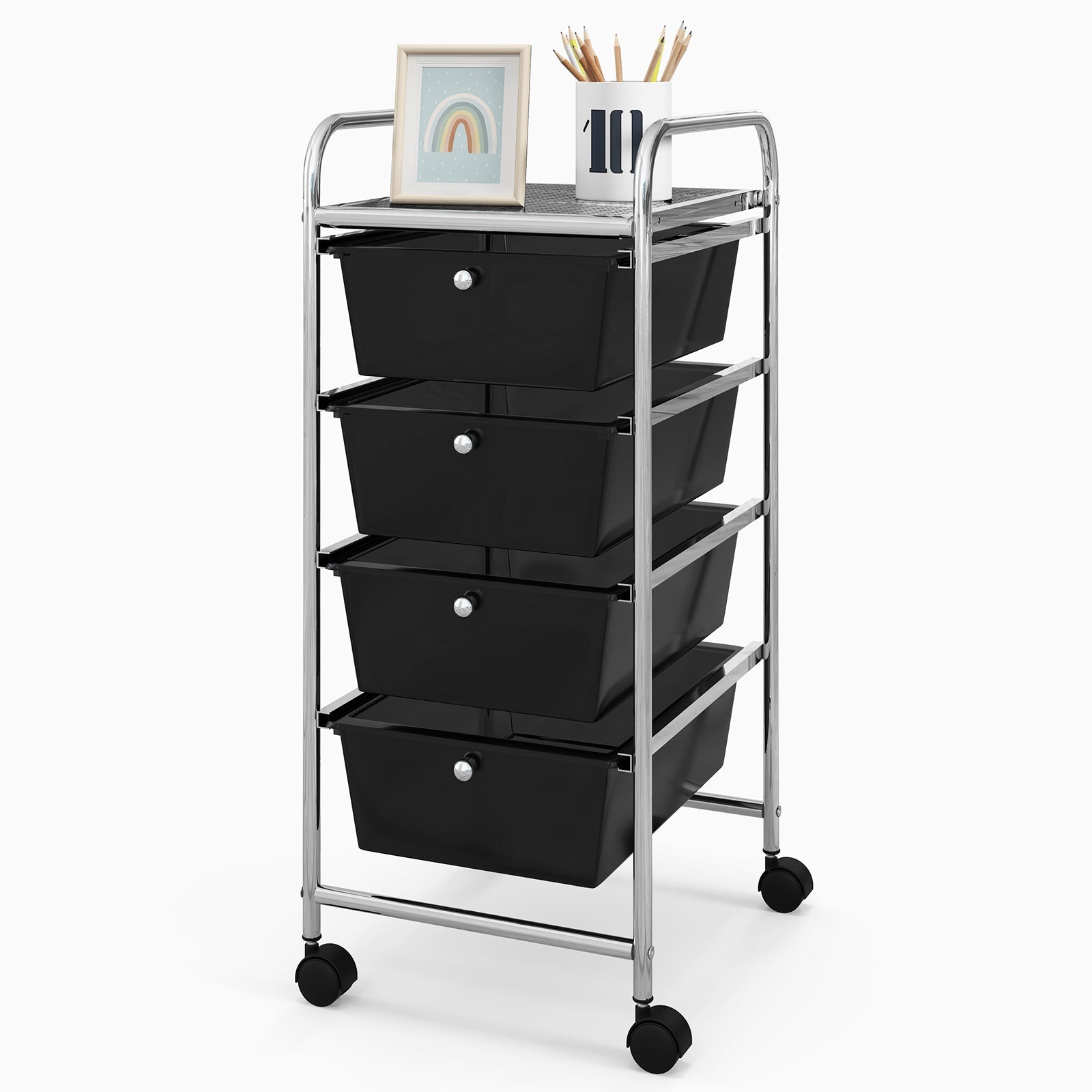4-Drawer Cart Storage Bin Organizer Rolling with Plastic Drawers