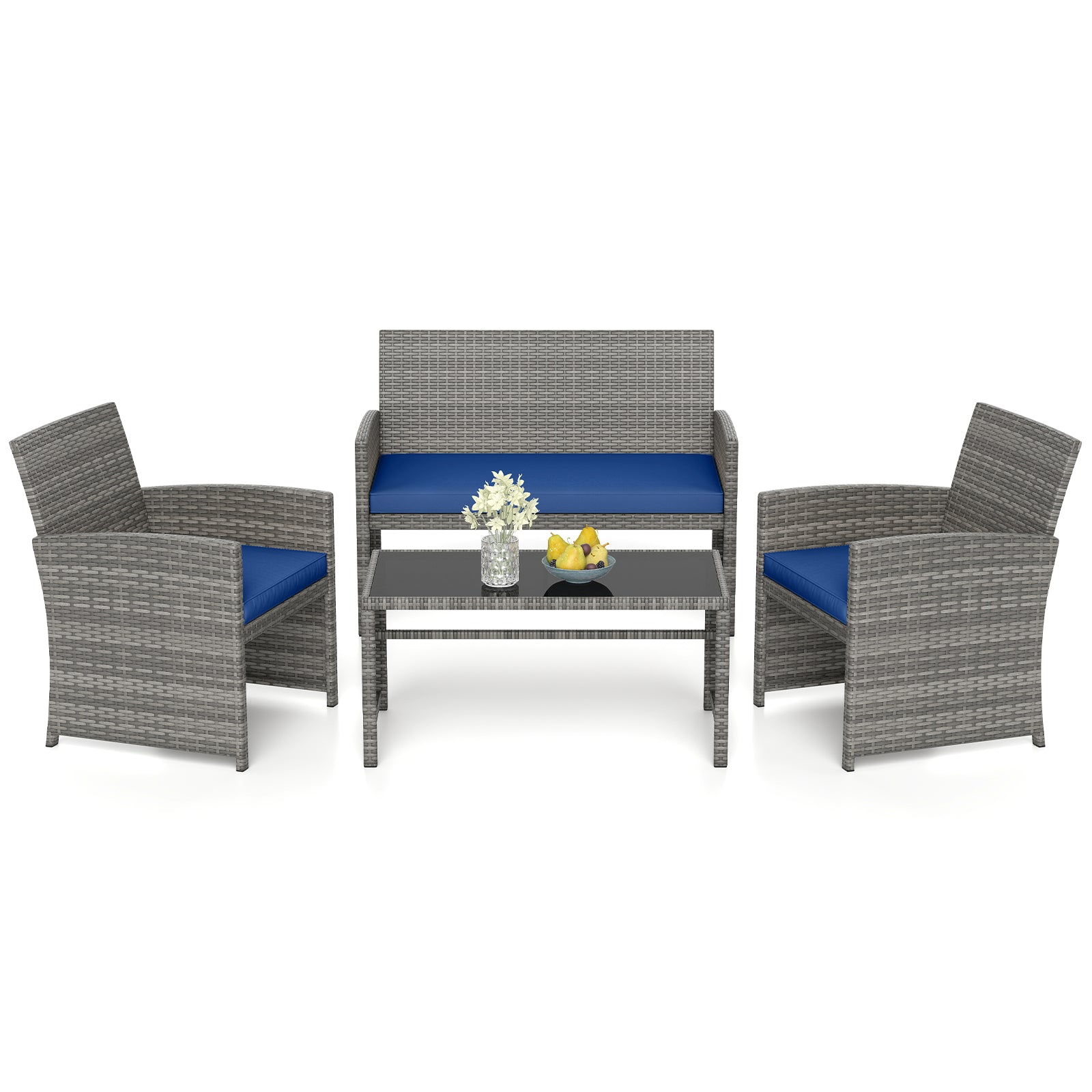 4 Piece Patio Conversation Set Rattan Chair Loveseat and Table Set