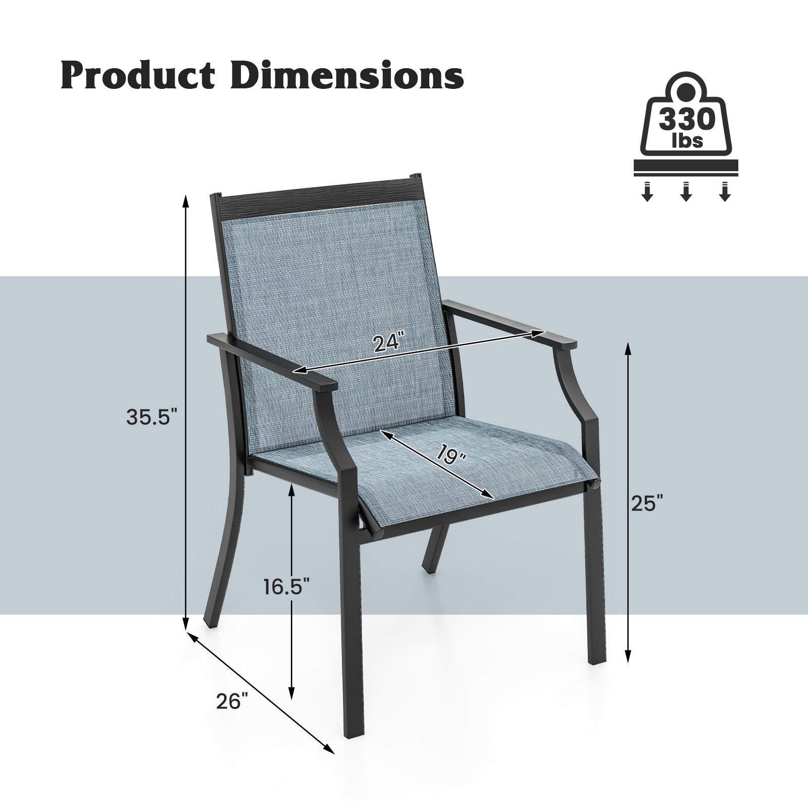 4 Piece Patio Dining Chairs Large Outdoor Chairs with Breathable Seat and Metal Frame