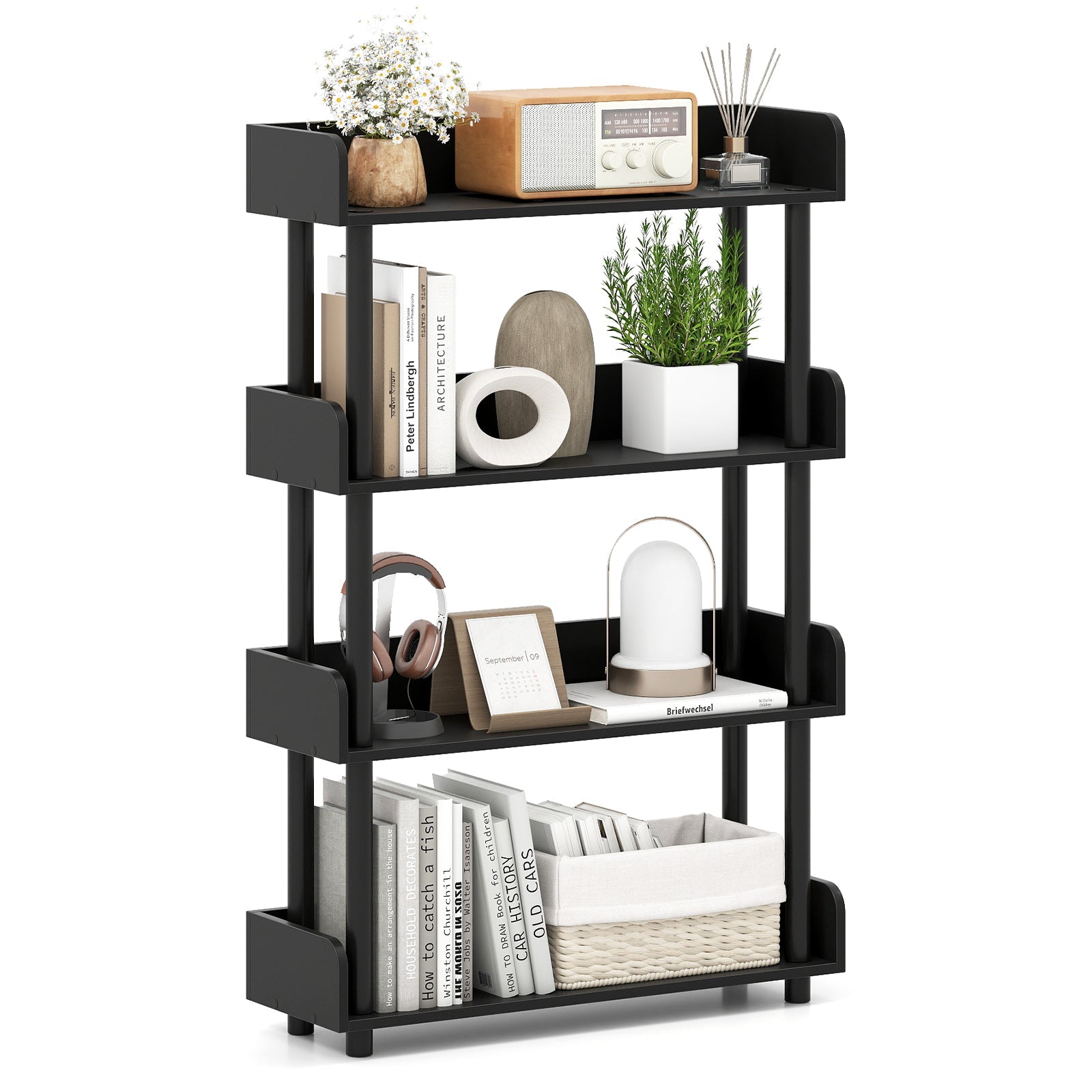 4-Tier Bookshelf Open Bookcase with Anti-Tipping Kit Industrial Storage Unit