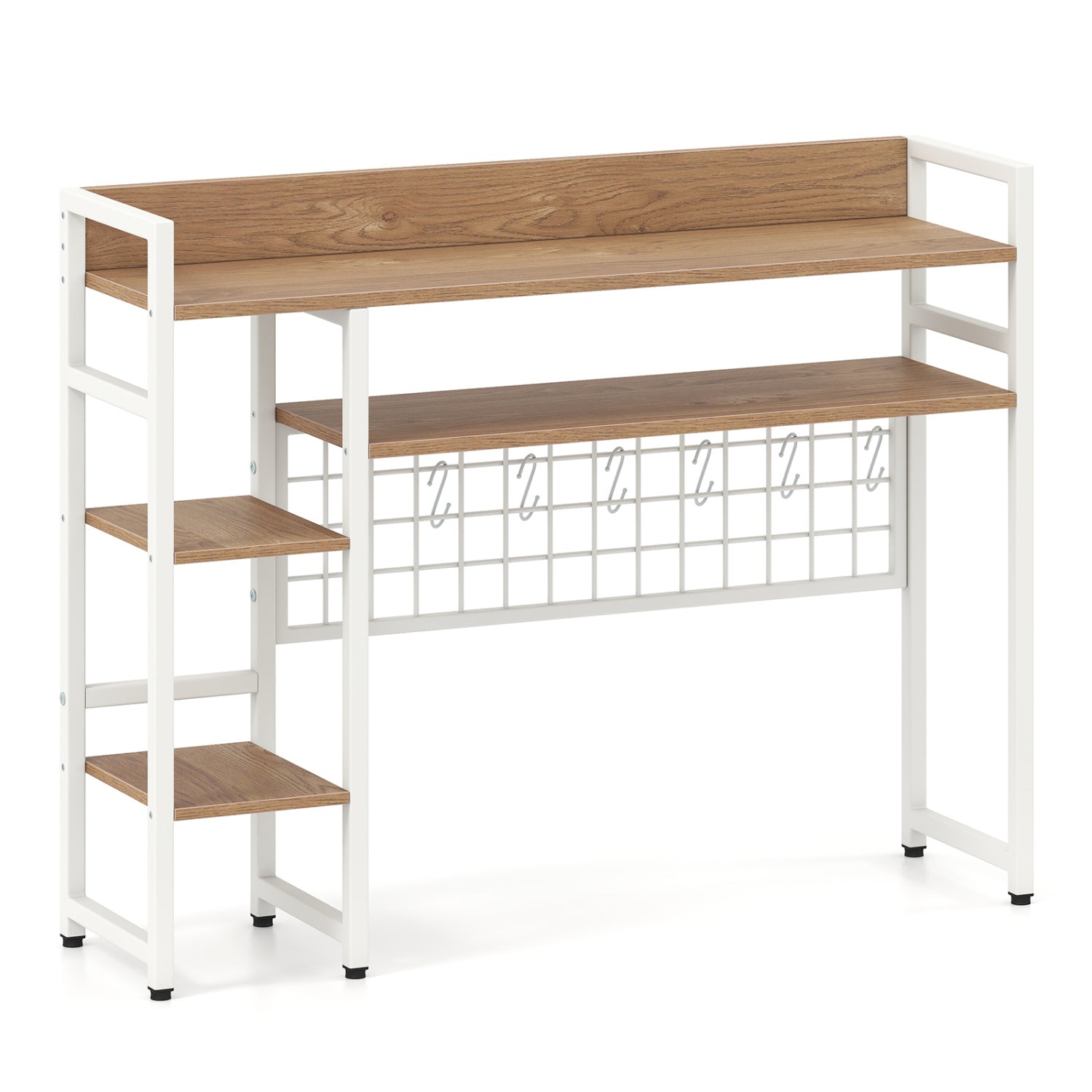 4-Tier Desk Shelf Desktop Display Rack with Metal Grid Panel and 6 Hooks