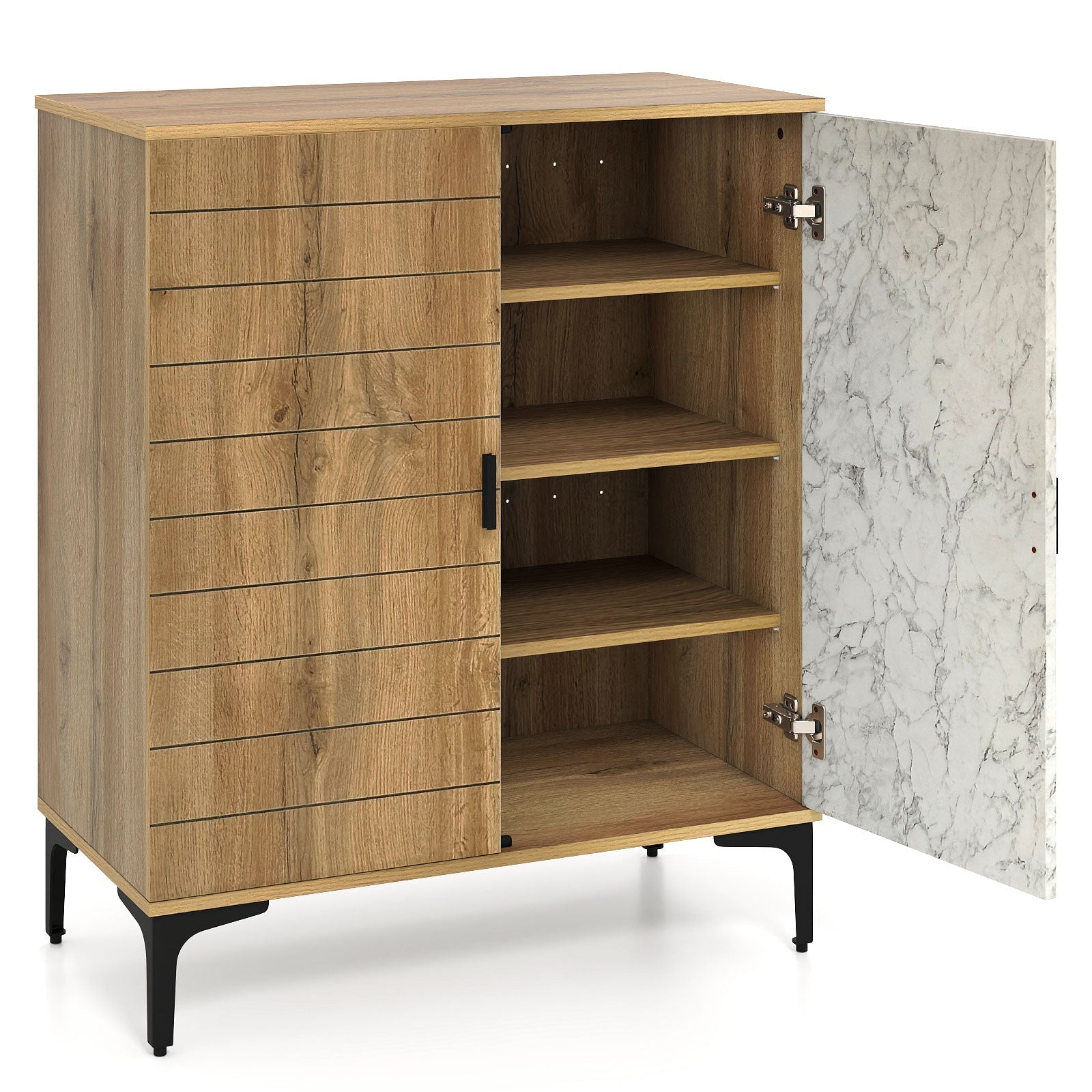 4 Tier Farmhouse Shoe Storage Cabinet with Removable Shelves and Metal Legs