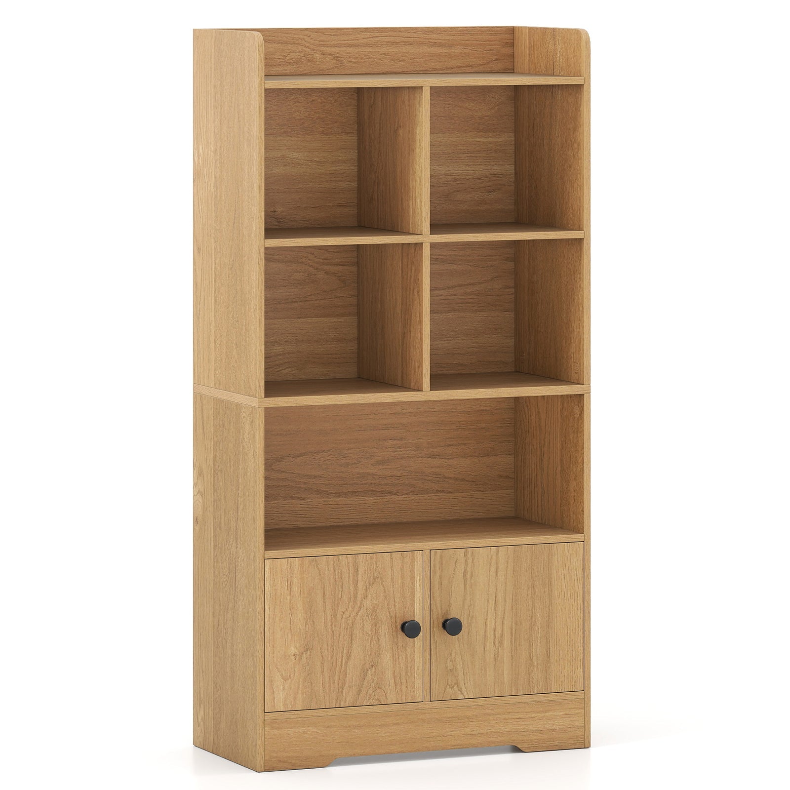 4 Tiers Bookshelf with 4 Cubes Display Shelf and 2 Doors
