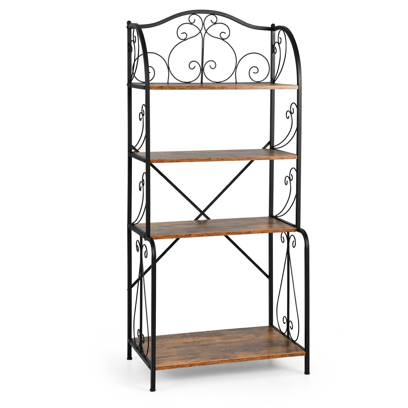 4-Tier Industrial Kitchen Baker's Rack with Open Shelves and X-Bar