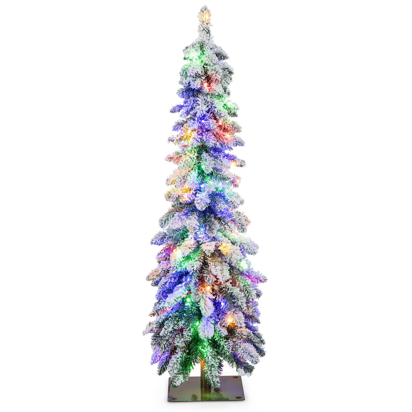 4/5/6 Feet Pre-Lit Artificial Christmas Tree Snow-Flocked Slim Pencil Xmas Decor-5 ft