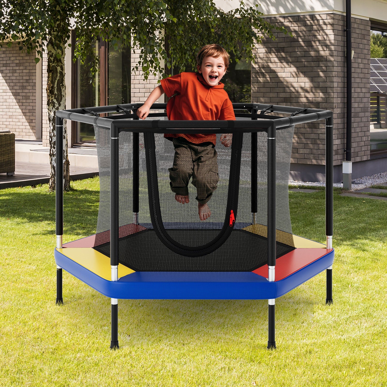 4 FT Small Toddler Recreational Trampoline with Safety Enclosure Net-Colorful