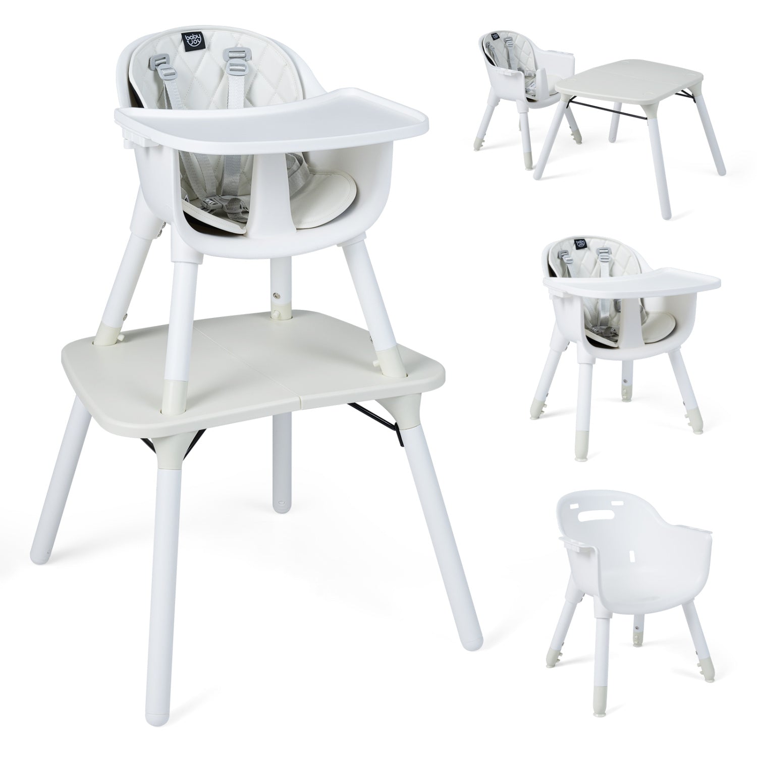 4-in-1 Baby Convertible Toddler Table Chair Set with PU Cushion