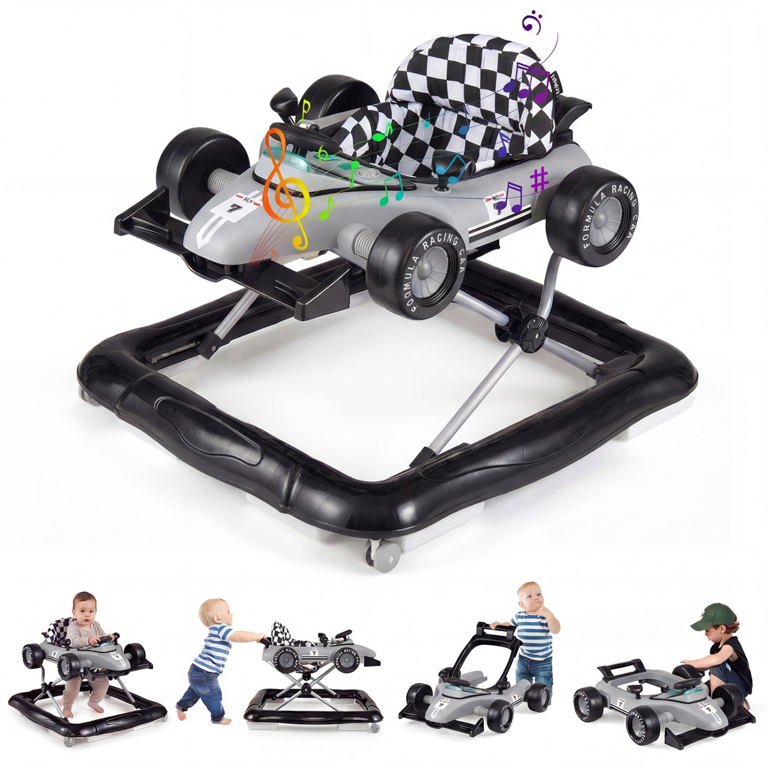 4-in-1 Baby Push Walker Activity Center Height Adjustable with Music Box