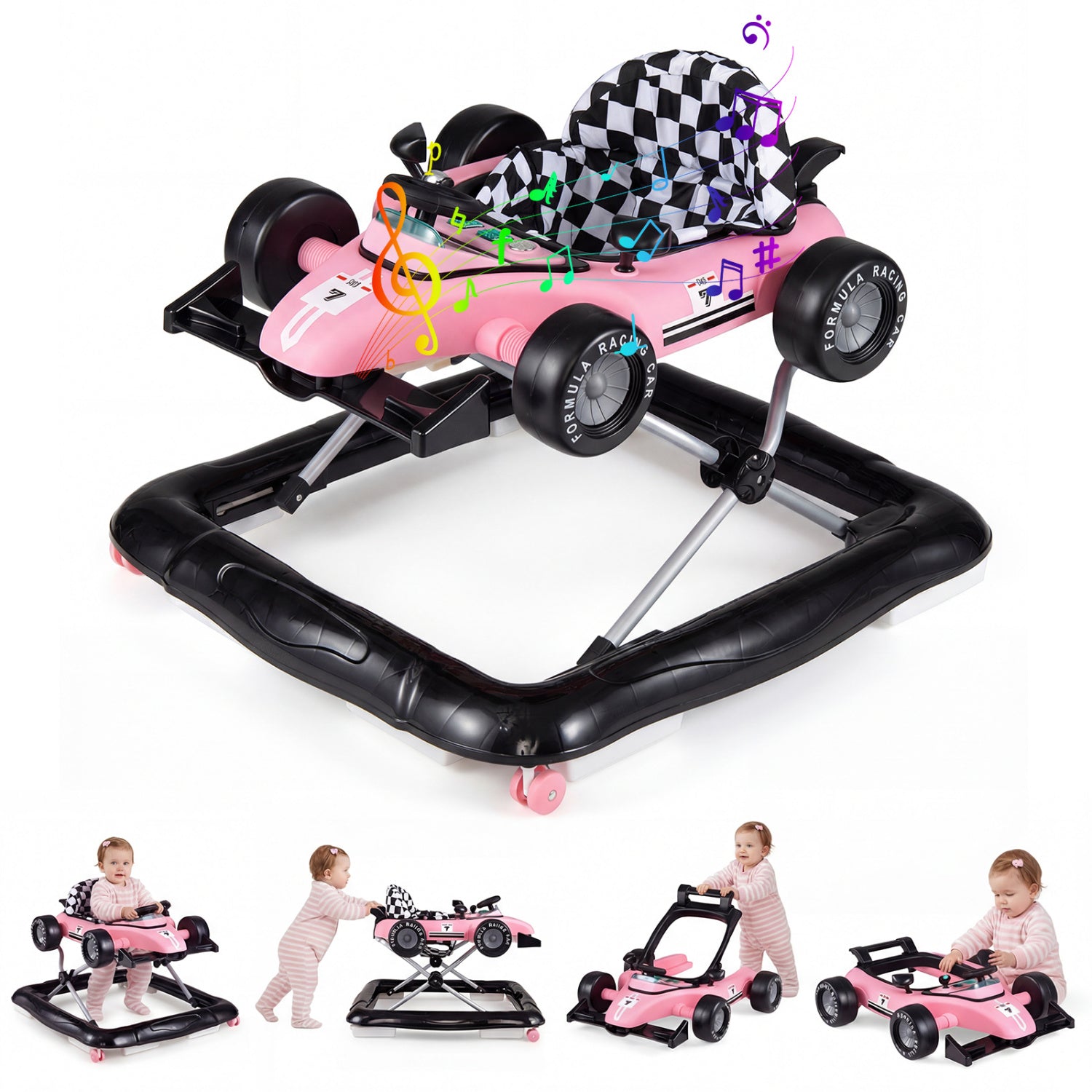 4-in-1 Baby Push Walker Activity Center Height Adjustable with Music Box