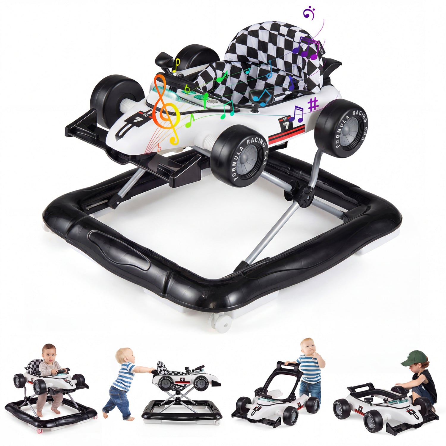 4-in-1 Baby Push Walker Activity Center Height Adjustable with Music Box