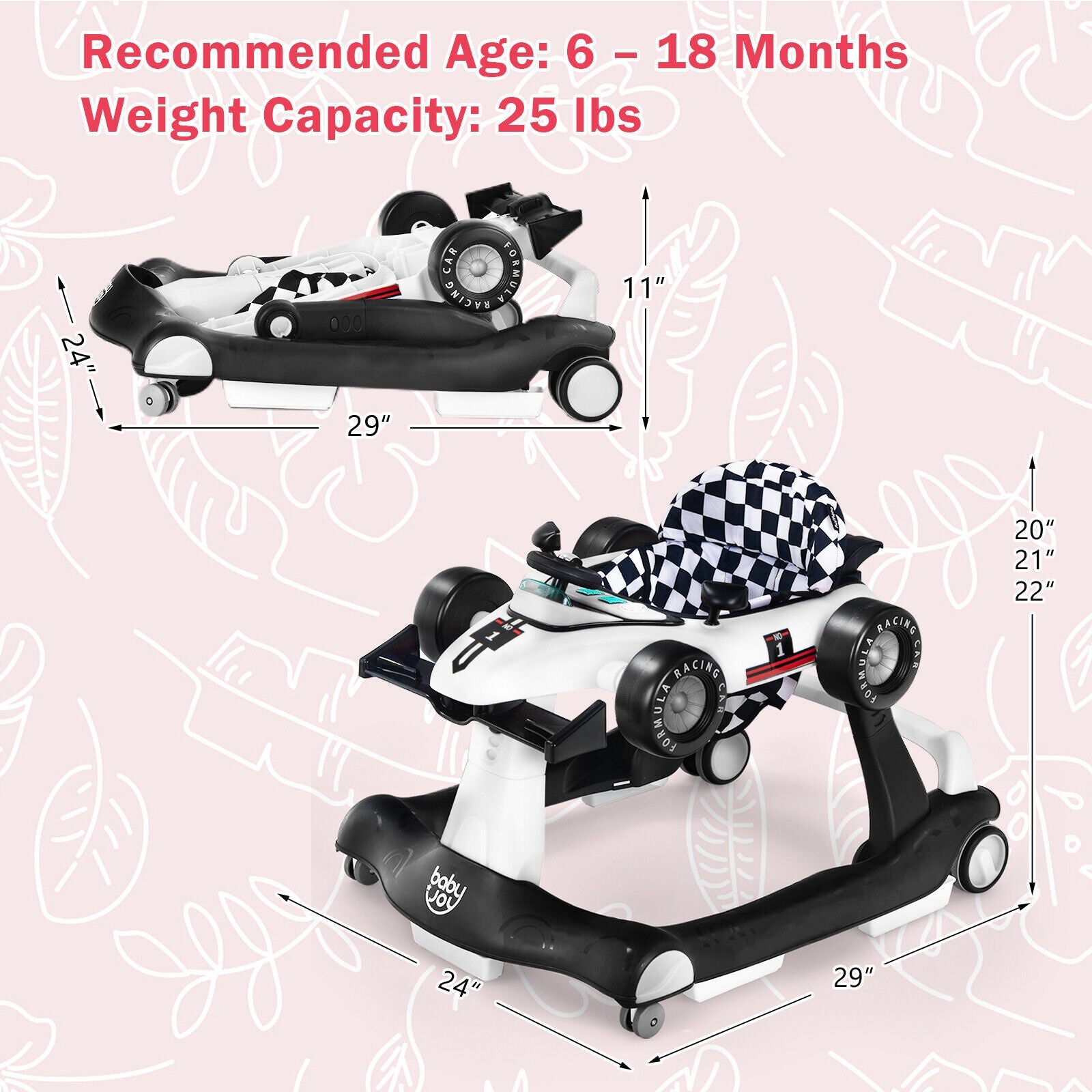 4-in-1 Foldable Activity Push Walker with Adjustable Height