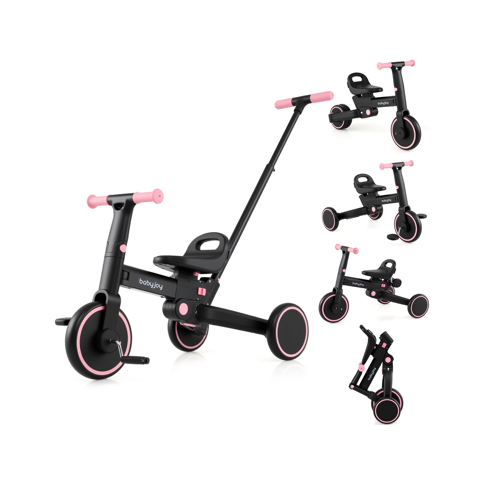 4-in-1 Foldable Toddler Tricycle with Push Handle with Adjustable Seat