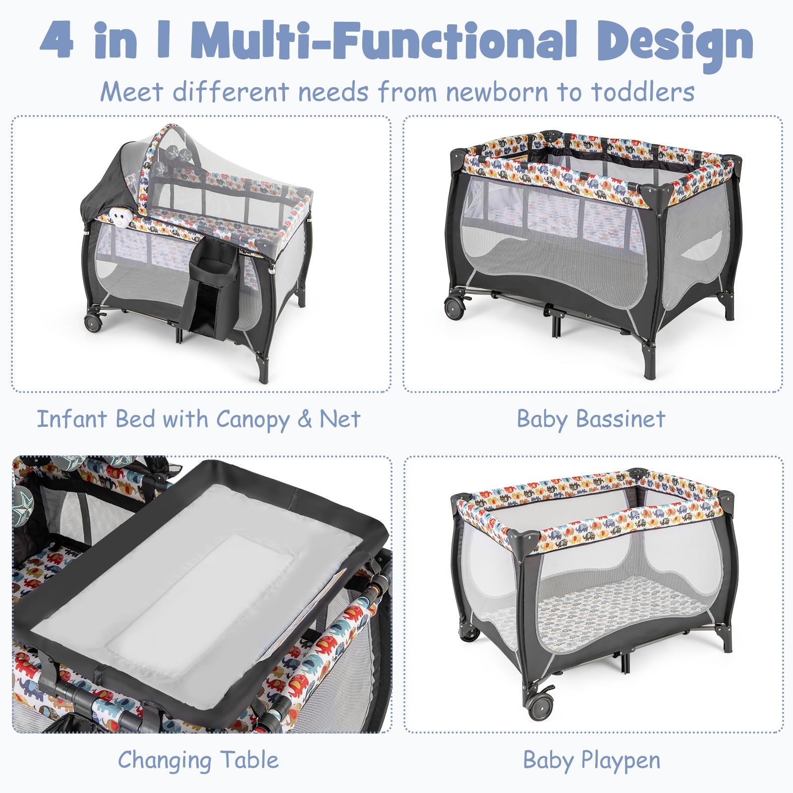 4 in 1 Portable Baby Nursery Center with Net and Music Box