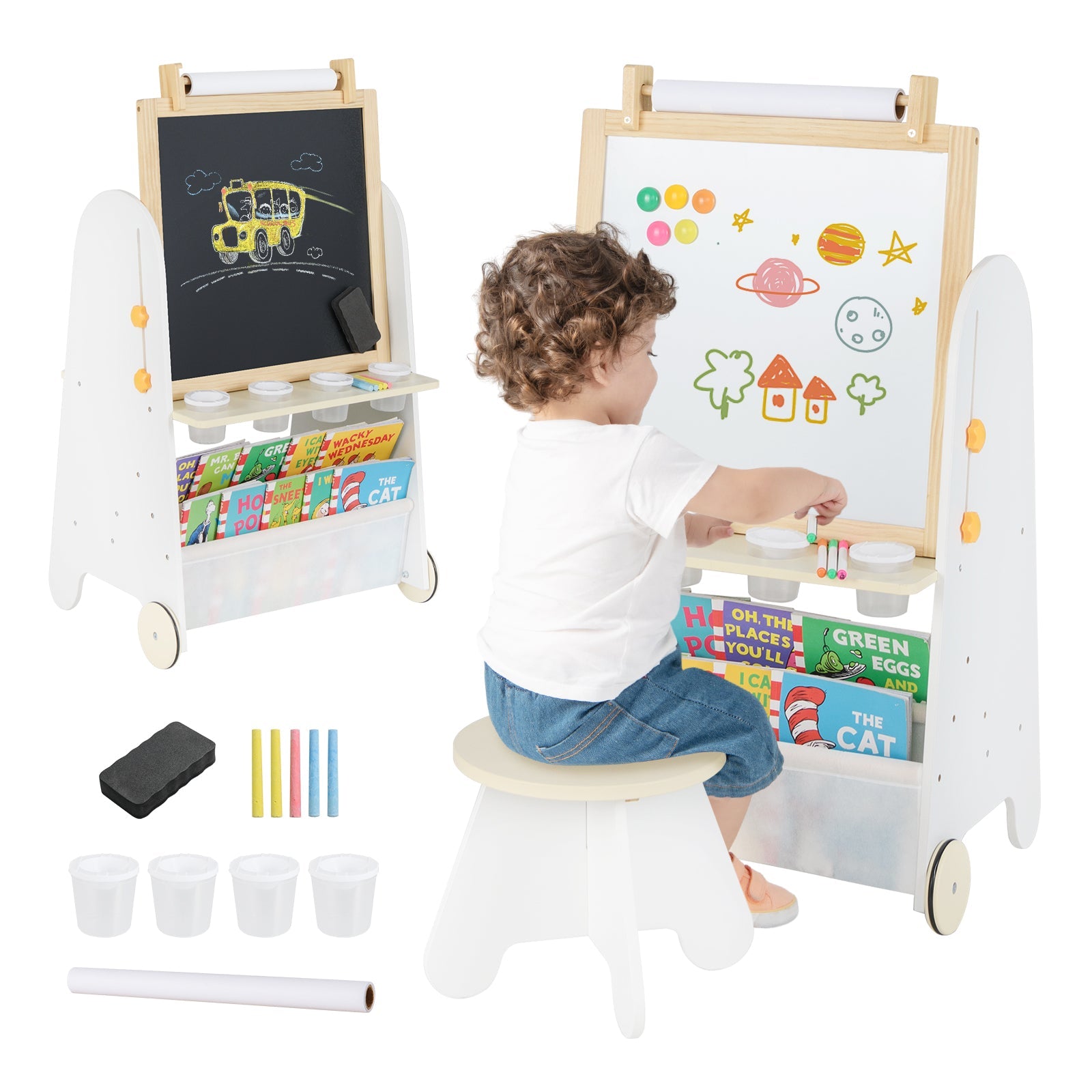 4-in-1 Toddler Activity Table Set with Magnetic Whiteboard and Chalk Board