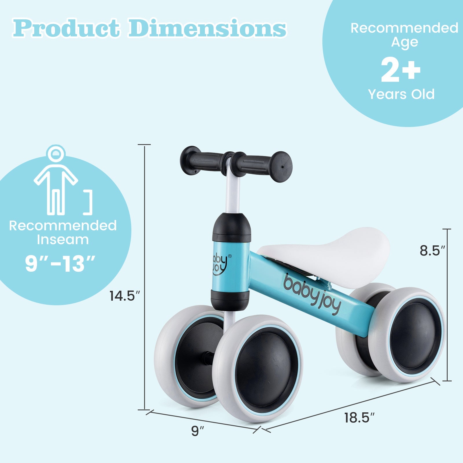 Baby Balance Bike for 2 Years Old Boys Girls No Pedal 4 Wheels