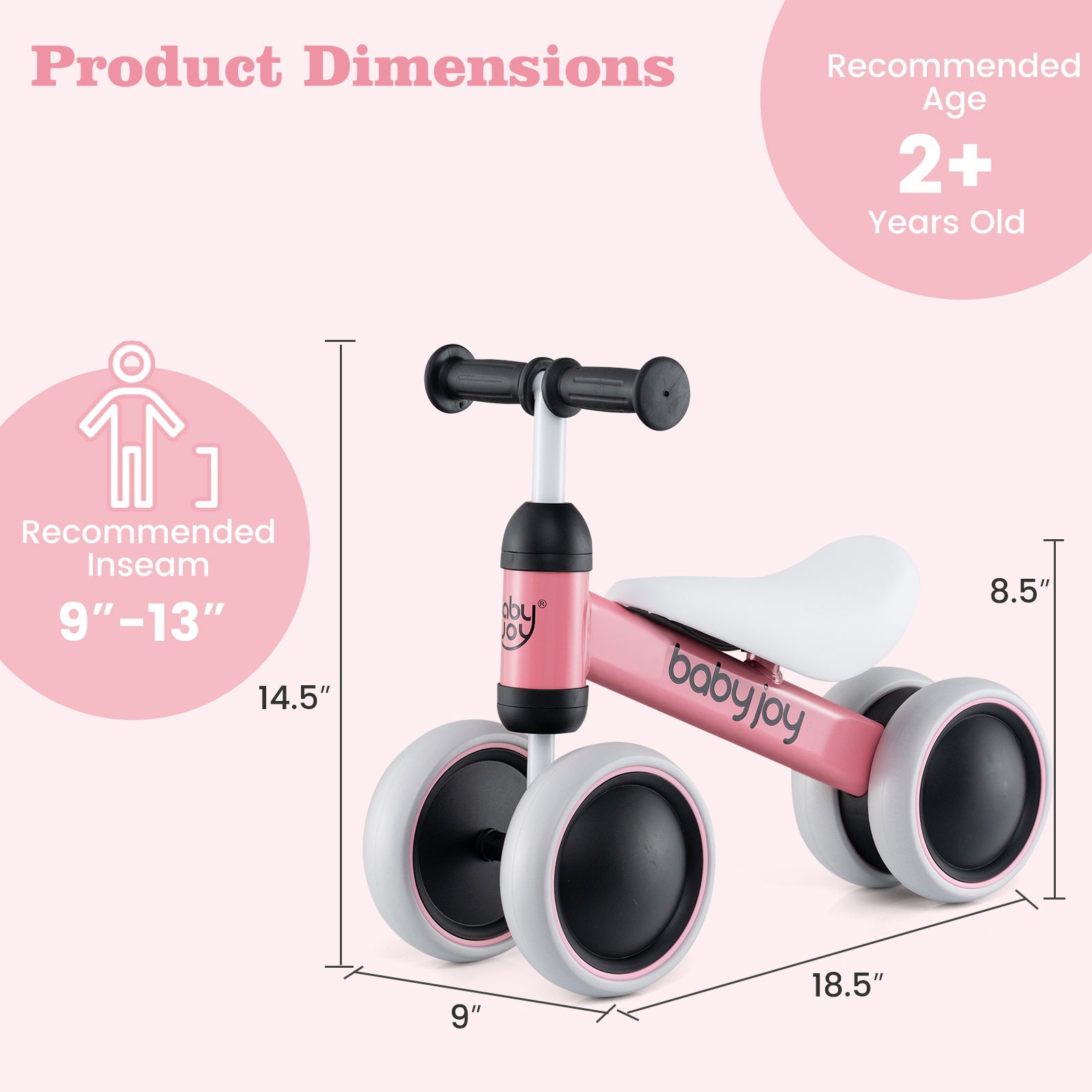 Baby Balance Bike for 2 Years Old Boys Girls No Pedal 4 Wheels