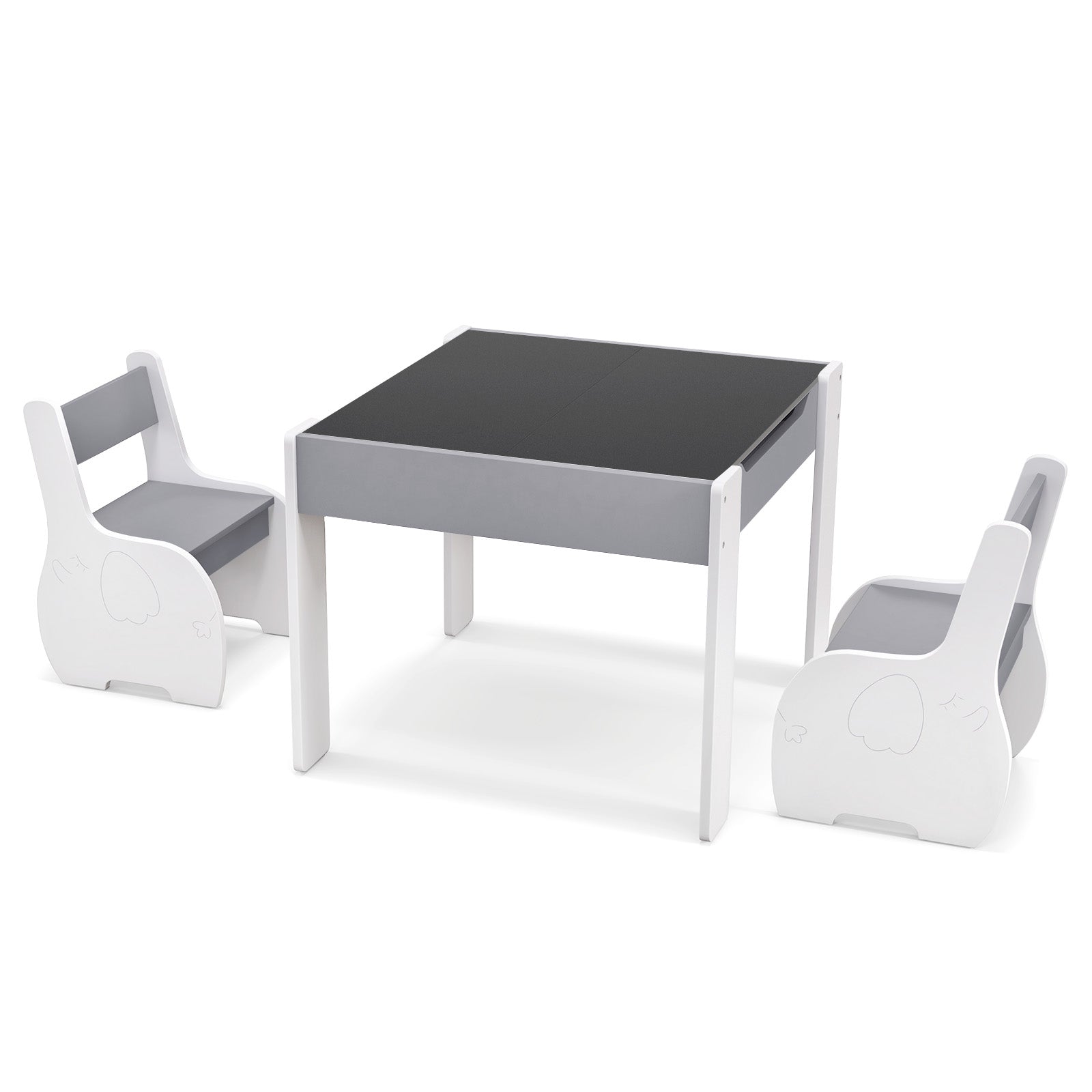 4-in-1 Wooden Activity Kids Table and Chairs with Storage and Detachable Blackboard