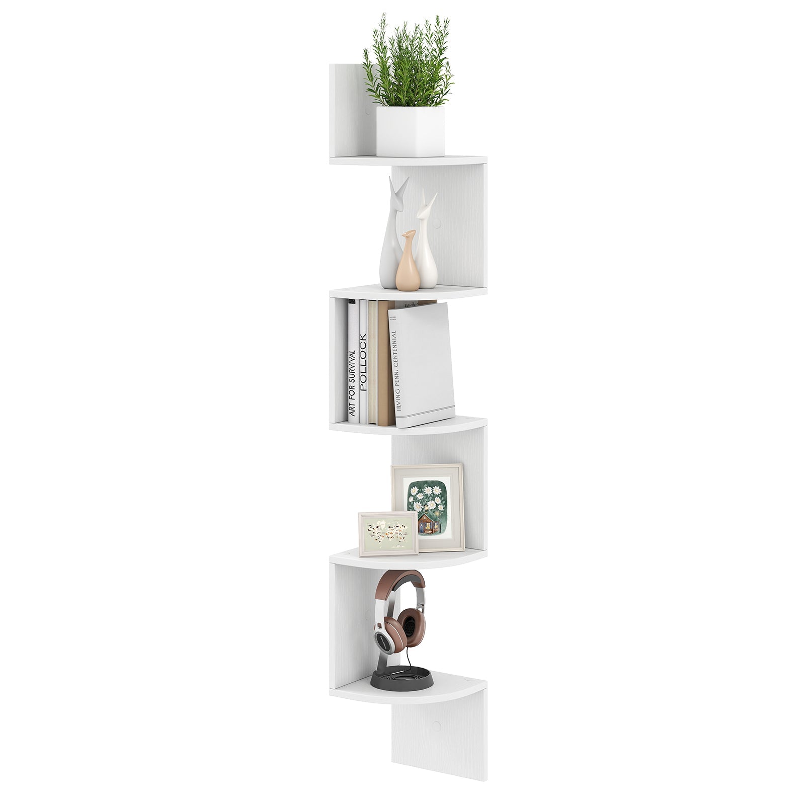 5-Tier Corner Shelf Floating Bookshelf Wall Mounted Storage Organizer