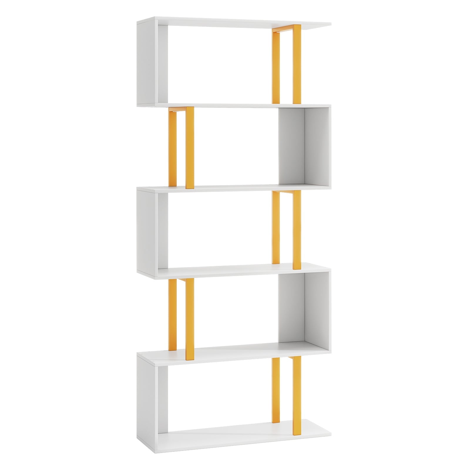 5-Tier/6-Tier Geometric Bookcase with Metal Frame and Anti-tipping Kits
