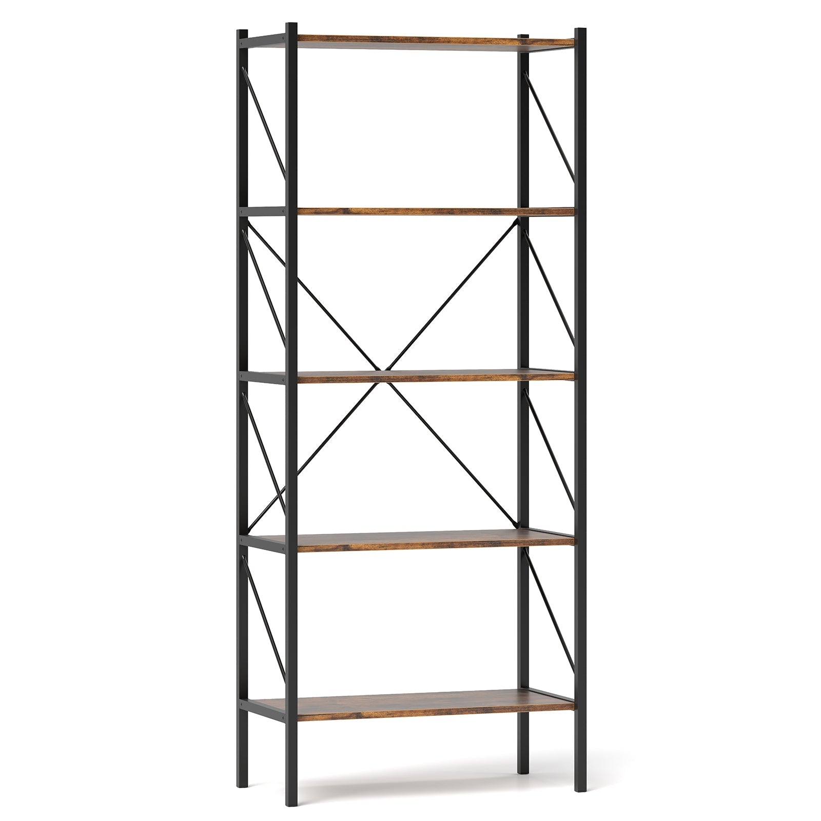 5-Tier Bookshelf with Open Shelves and Heavy Duty Metal Frame